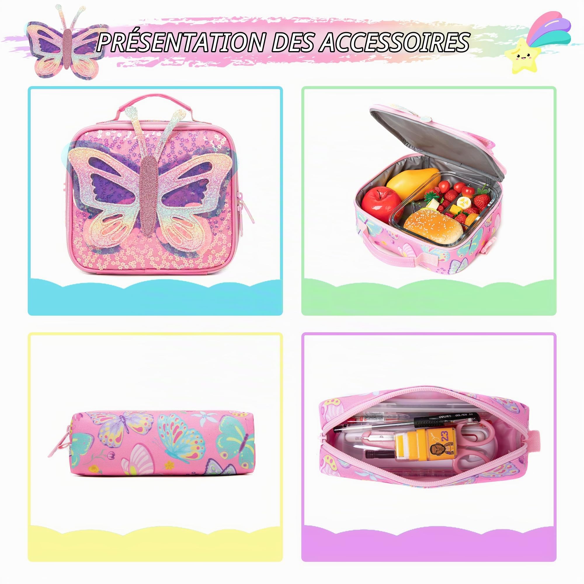 HTgroce Cartable a Roulette Fille Primaire, Cartables Scolaire Trolley Bag Sac à Dos avec roulettes Cartable Ensemble de Sac de Voyage pour L'école, Le Voyage, la randonnée.