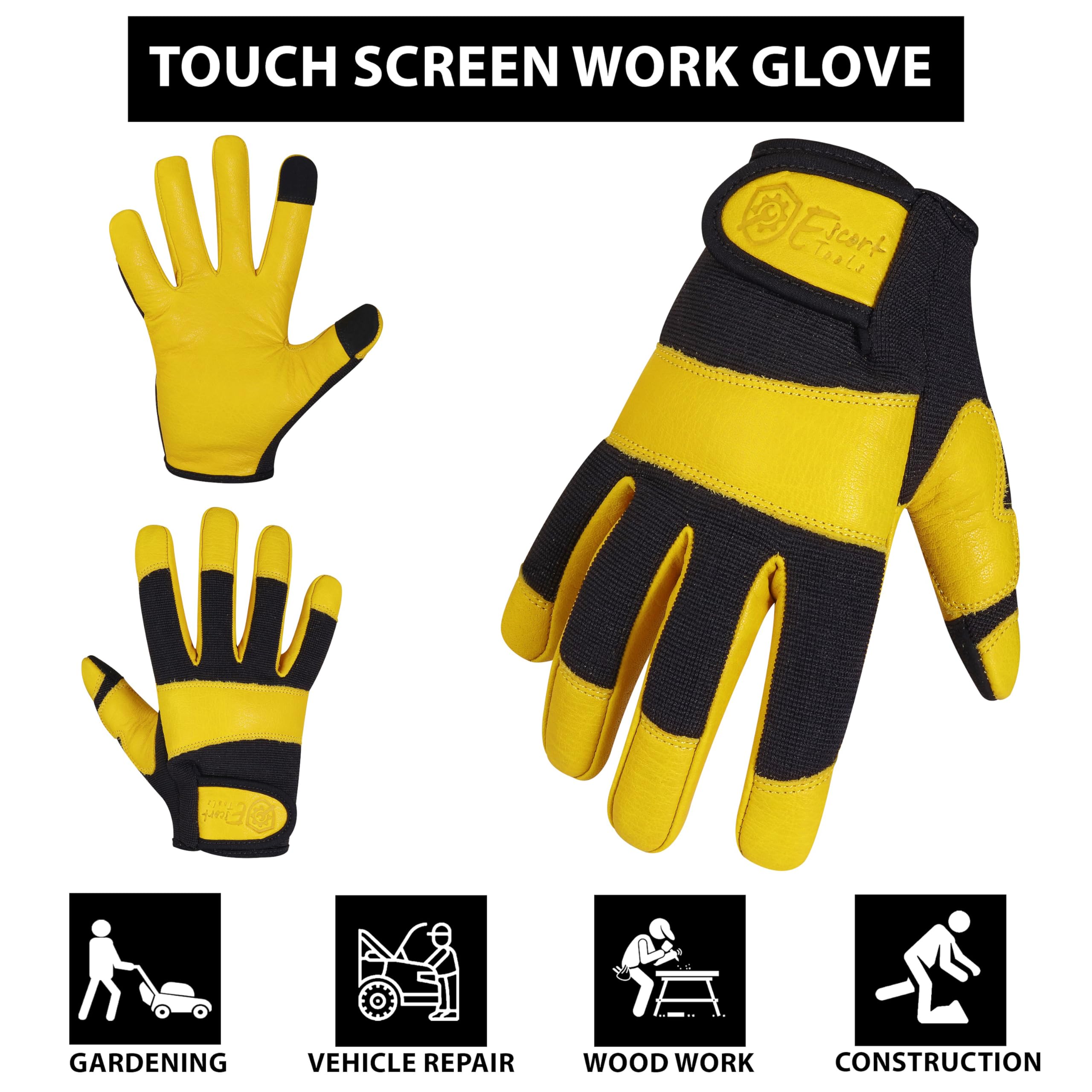 Escort Tools® Heavy Duty Leather Gardening Work Gloves, Thorn Proof, Touch Screen, Utility Safety Working Gloves Breathable - Image 3