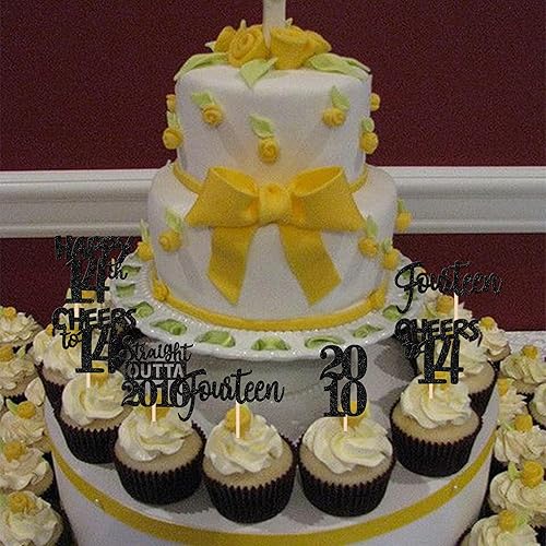 Miniatura 7 de 30 piezas negras para cupcakes de 14 cumpleaños con purpurina de catorce 14 rectos fuera de 2009 para magdalenas para saludos a 14 años 14