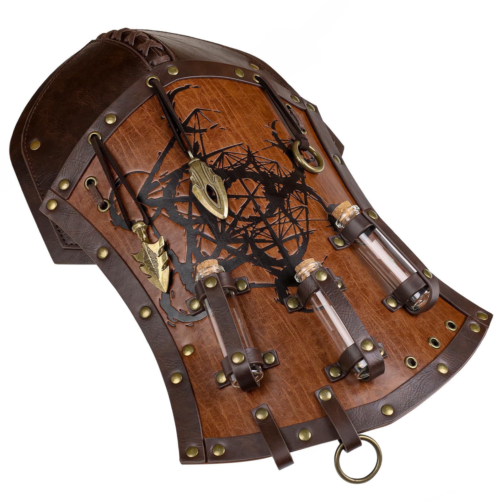 HiiFeuer Mittelalterliche Alchemie Schulter Rüstung mit Anhänger Fläschchen,Geprägte Söldner Ritter Single Pauldron für Cosplay