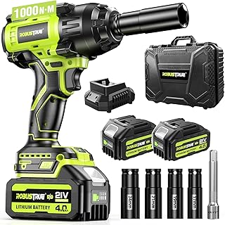 Cordless Impact Wrench 738ft-lbs (1000N.m), High Torque Brushless 1/2 Impact Gun, 2 x4.0Ah Battery 21V Max, Fast Charger, 4 Sockets, Impact Wrench for Home Car Tires Truck Mover