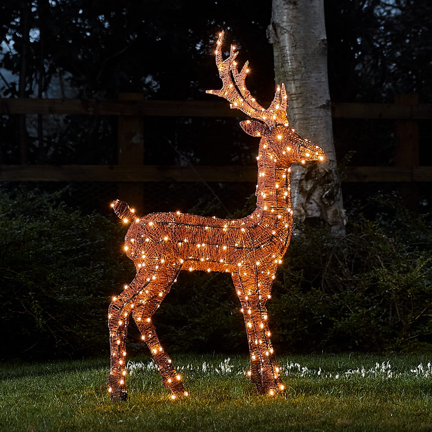 Lights4fun Renna di Natale Luminosa in Filo di Cotone Marrone con 240 LED Bianchi Caldi Decorazione Natalizia Arredo Giardino Esterni