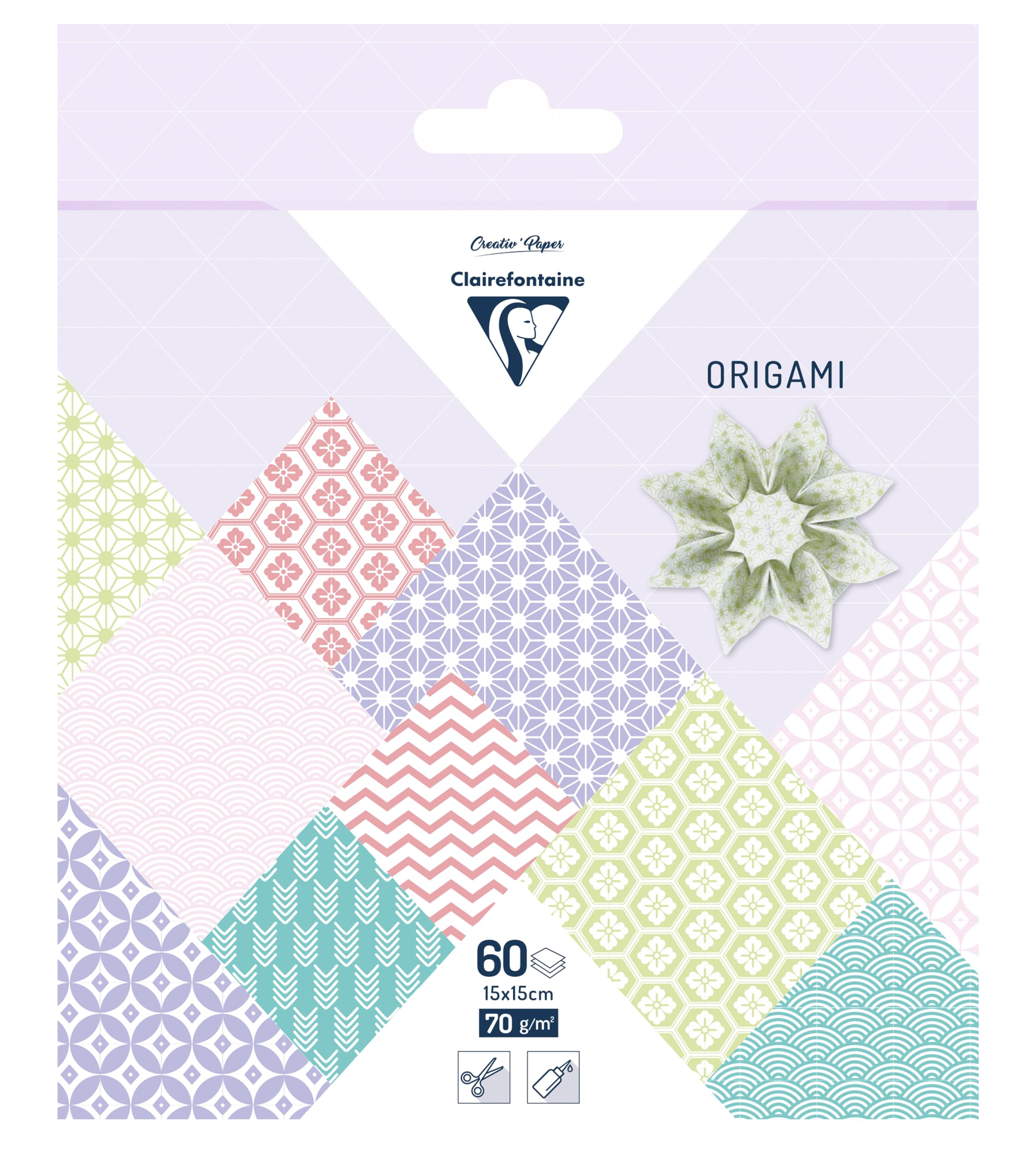 Clairefontaine 95634C - 60 Sheets Origami Paper 70gsm Spring Collection Format 15x15cm 30 AST Coloured Designs x 2 Creative Leisure Adults & Children