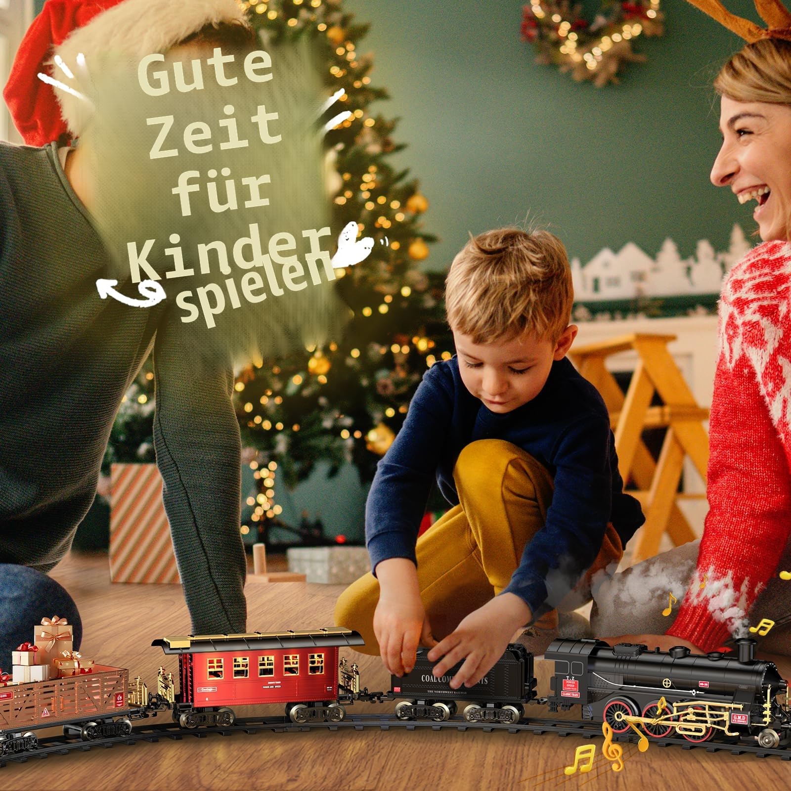 Hot Bee Legierung Eisenbahn Kinder Elektrisch, Weihnachtszug Elektrisch, Eisenbahn Weihnachtsbaum, Weihnachtszug für den Tannenbaum, Geschenk Junge 3 4 5 6 7+ Jahre