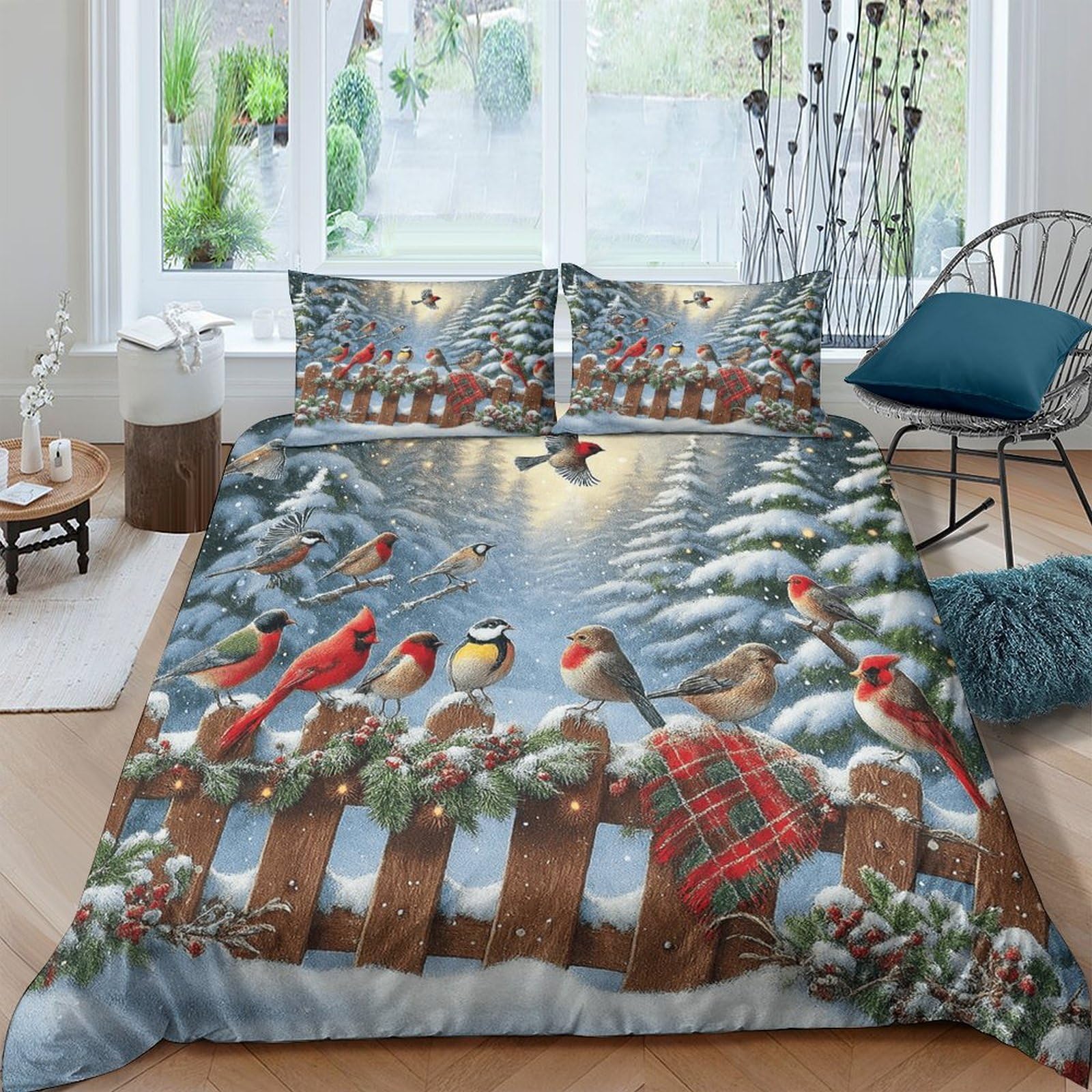 Ctjqhvkz Style-7 3D Printed Winter Forest Fitted Sheet Microfiber Soft Birds Fence Bed Cover For Bedroom Guest Room Mattress Decor Single（135X200cm）