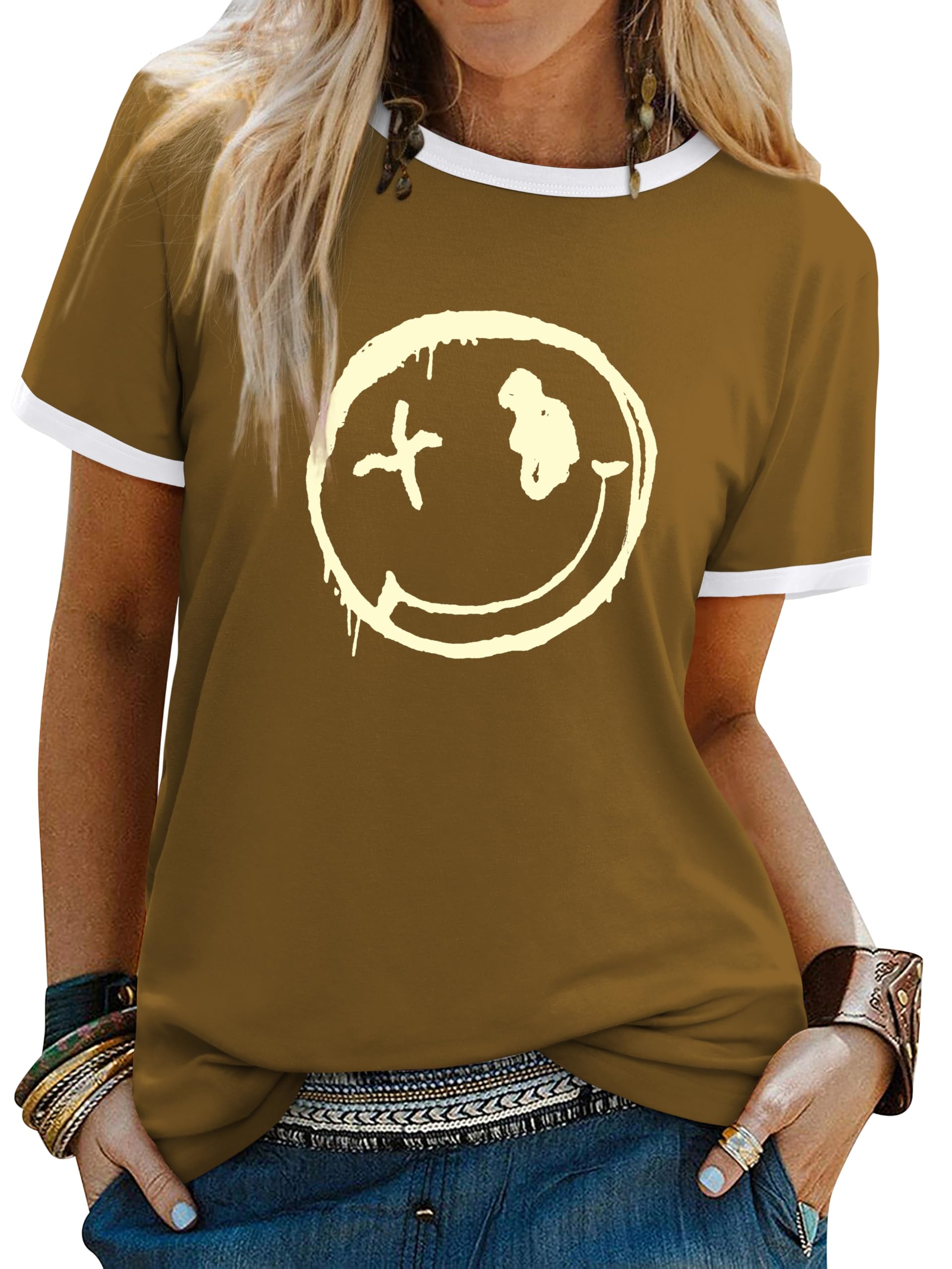 WIEIYM Tshirt Damen Oberteile Kurzarm Tshirts Sommer Damen T-Shirt Rundhals Hemd Leichtes Shirt Gedruckt Lässig Tee Tops Bluse