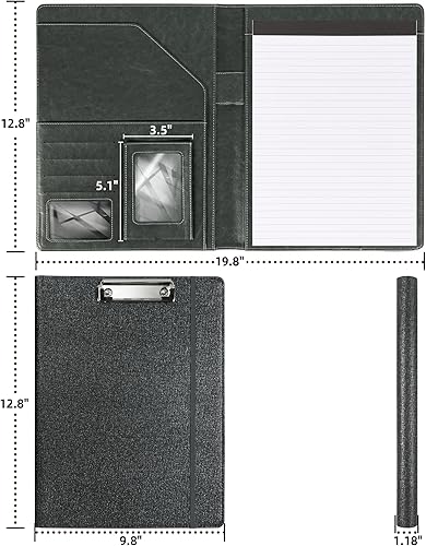 Miniatura 5 de Padfolio de cuero con portapapeles folio folios para mujeres carpeta brillante negro con bloc de notas