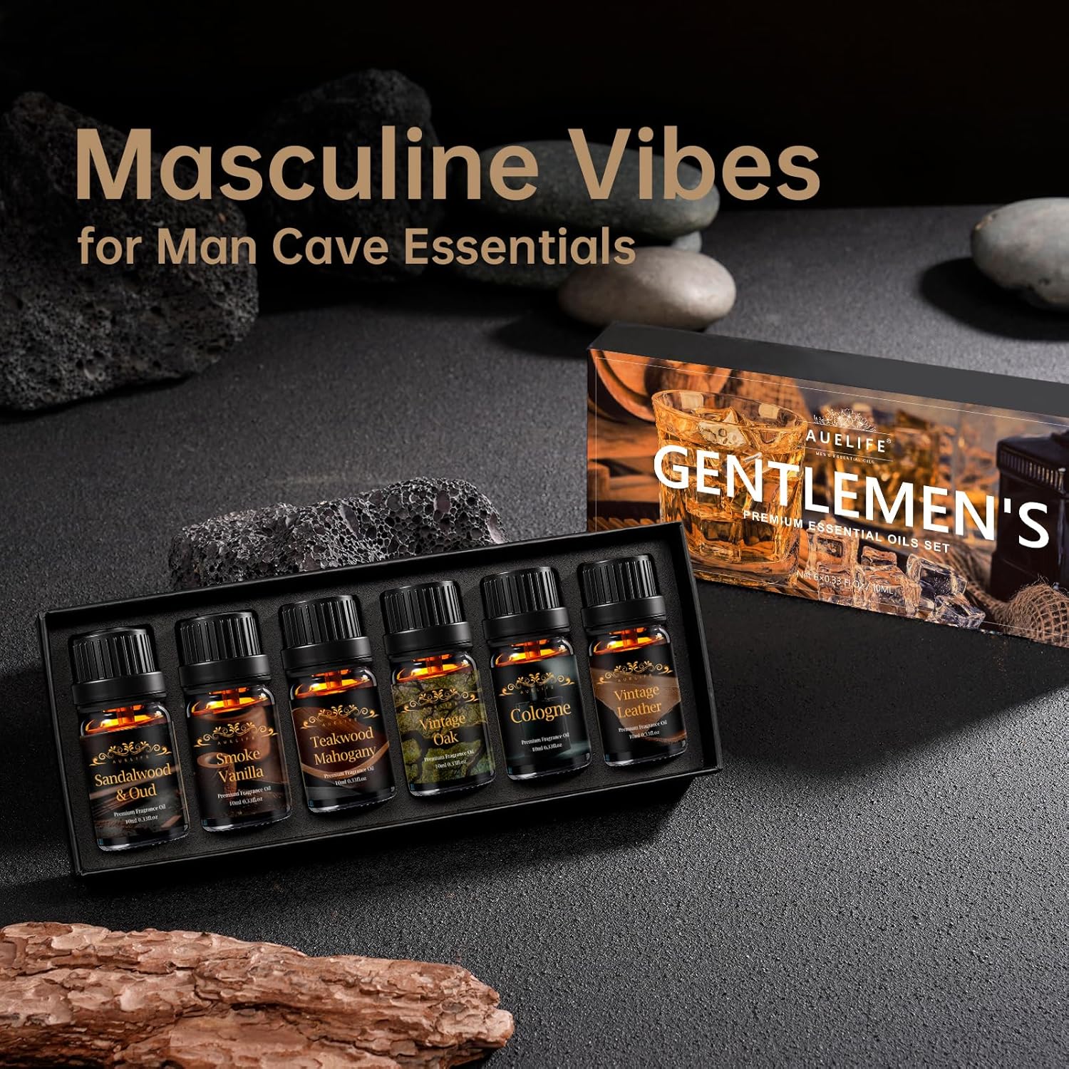 Men Essential Oils Set for Diffuser, Valentine's Day Gift for Men - 6x10ml Masculine Fragrance Oils for Candle Making, Scented Oil Gift Set, Mahogany, Sandalwood, Cologne, Smoke Vanilla, Oak, Leather - Image 6