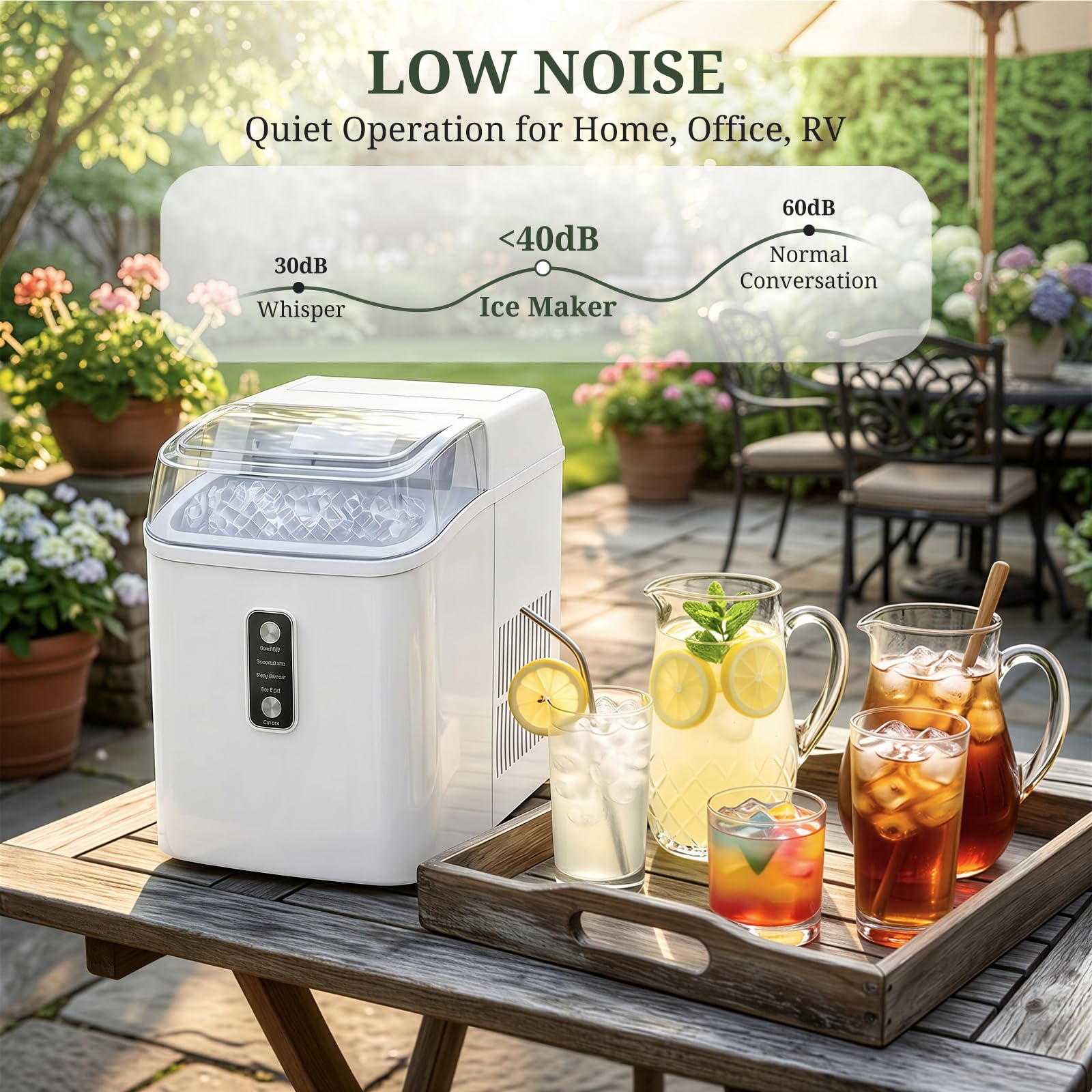 Nugget Ice Maker Countertop, 6-Min Fast Chewable Pellet Ice, 24lbs/24h Portable Ice Machine With Self-Cleaning, Ice Full & Low Water Indicator, Basket & Scoop For Home, Party, RV, Camping (White) on Fridge.com - View 6