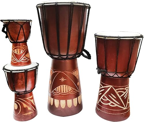 Miniatura 34 de Djembe Drum Carved Bongo música de inspiración africana también una idea única para regalar. Carver Abstract Elephant Giraffe Turtle.
