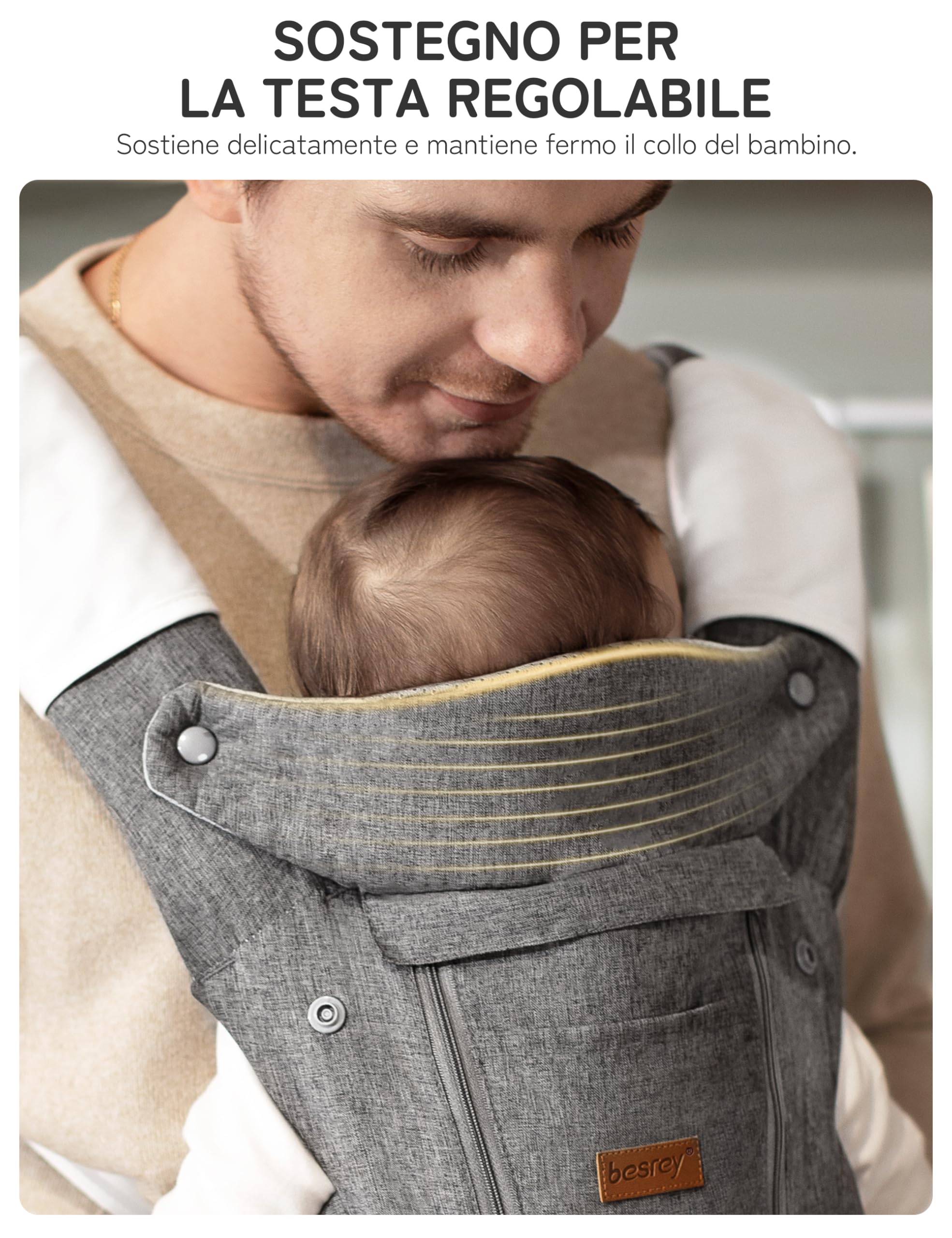 besrey Marsupio Neonato 4-36 Mesi con Seduta Ergonomica e Supporto Lombare | Per passeggiate e uso quotidiano: seduta a M, rete mesh traspirante e spallacci imbottiti; include 2 bavaglini in cotone.