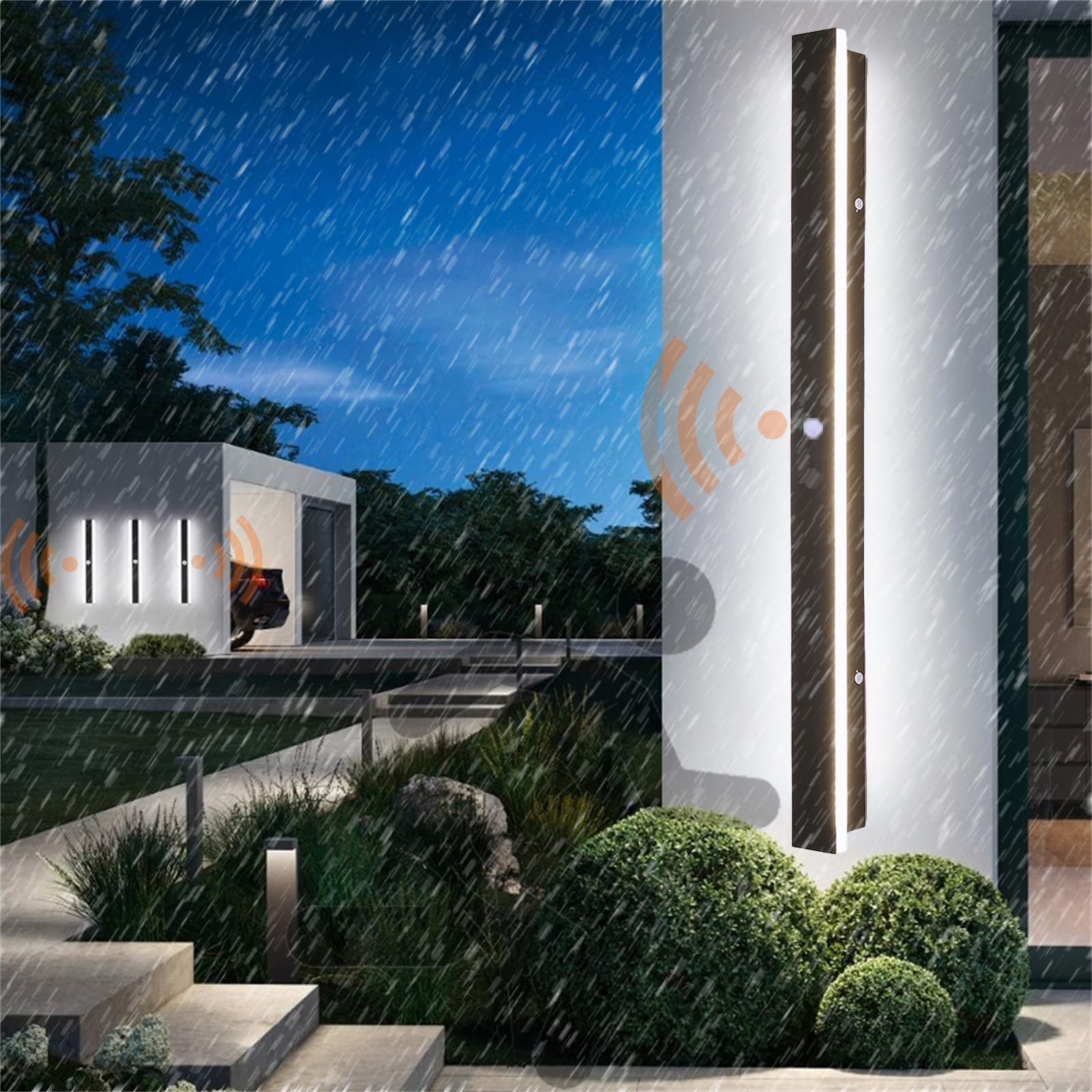 TZSMUM LED Wall Light with Motion Sensor Wall Sconce Modern Garden Wall Lamp Outdoor Waterproof IP65 Long Outside Aluminum Lighting Balcony Indoor Corridor Front Door Black (White Light,30CM)