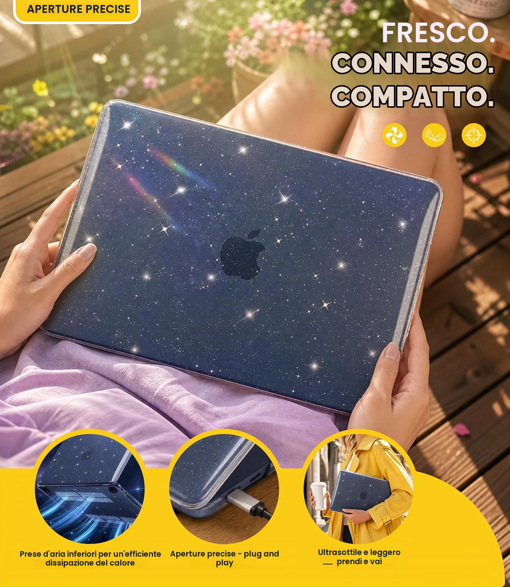NEWZEROL Cover Compatibile con MacBook Neo, Antigraffio e Antiurto, Ultra Sottile, Custodia Rigida in Plastica Glitterata per Macbook Neo 2026 - Transparente