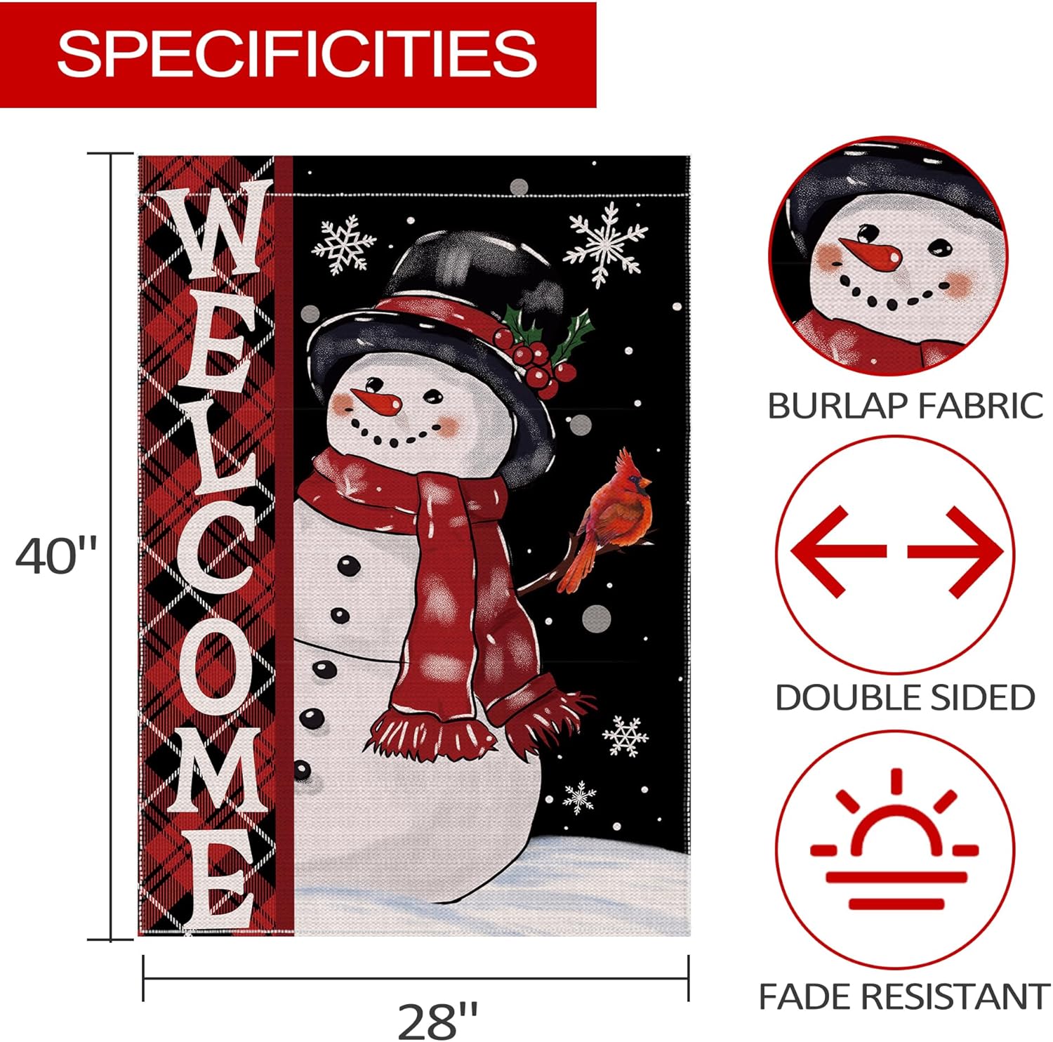 Christmas Snowman House Flag, Christmas Decor Snowman Flag 28x40 Double Sided Winter, Xmas Flags Signs Home Decorations Rustic Welcome Outdoor Farmhouse Xmas - Image 2