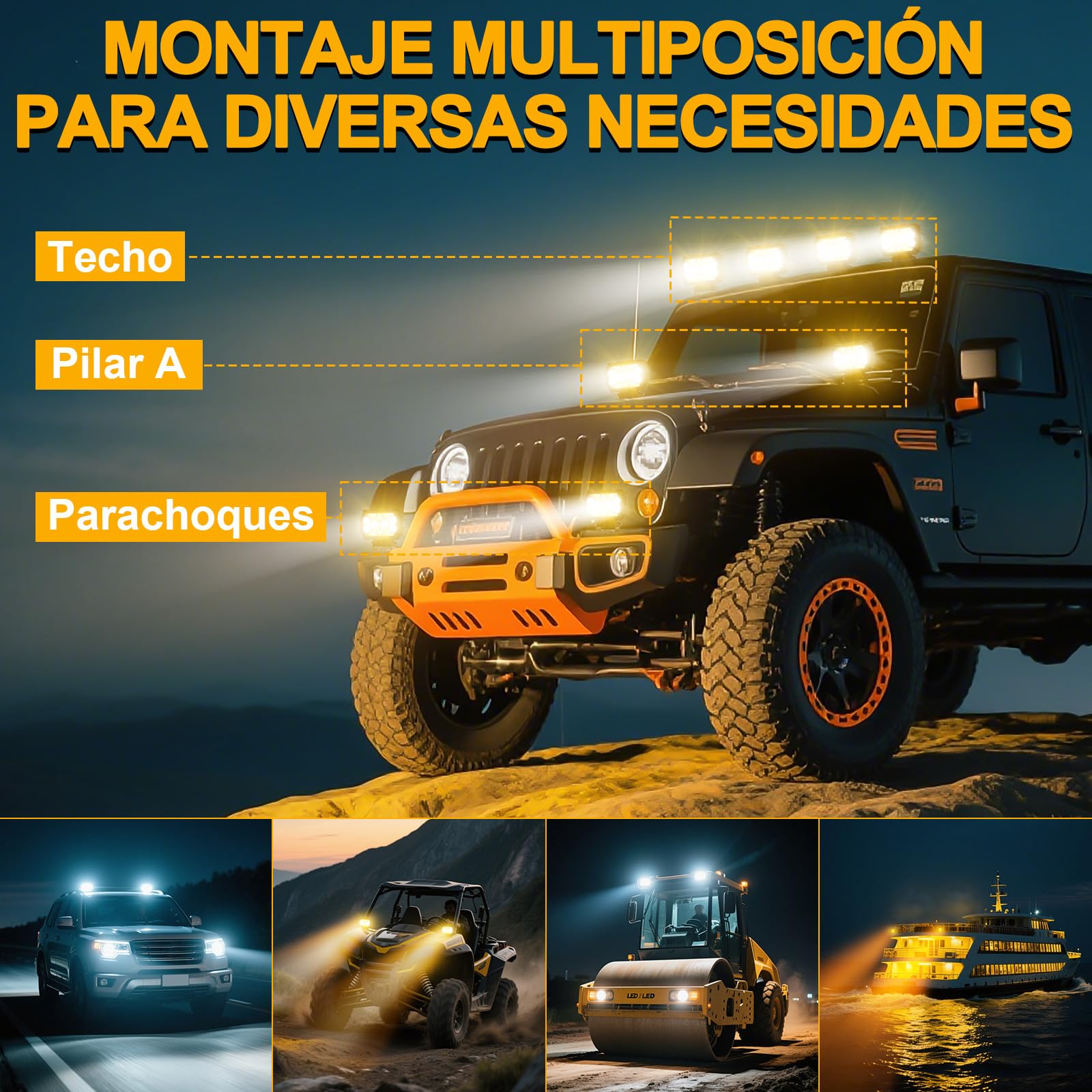 antom 2 focos led 12v 168W 9-60V 18000 lumenes faros led tractor IP68 impermeable 4,5 pulgadas luz auxiliar para excavadoras, tractores, remolques, ATV, entusiastas del outdoor