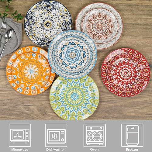 Miniatura 4 de HAPPY KIT 6 platos llanos de cerámica, platos de ensalada coloridos de 6  Platos de postre de porcelana de 8 pulgadas para ensalada y pasta, apto