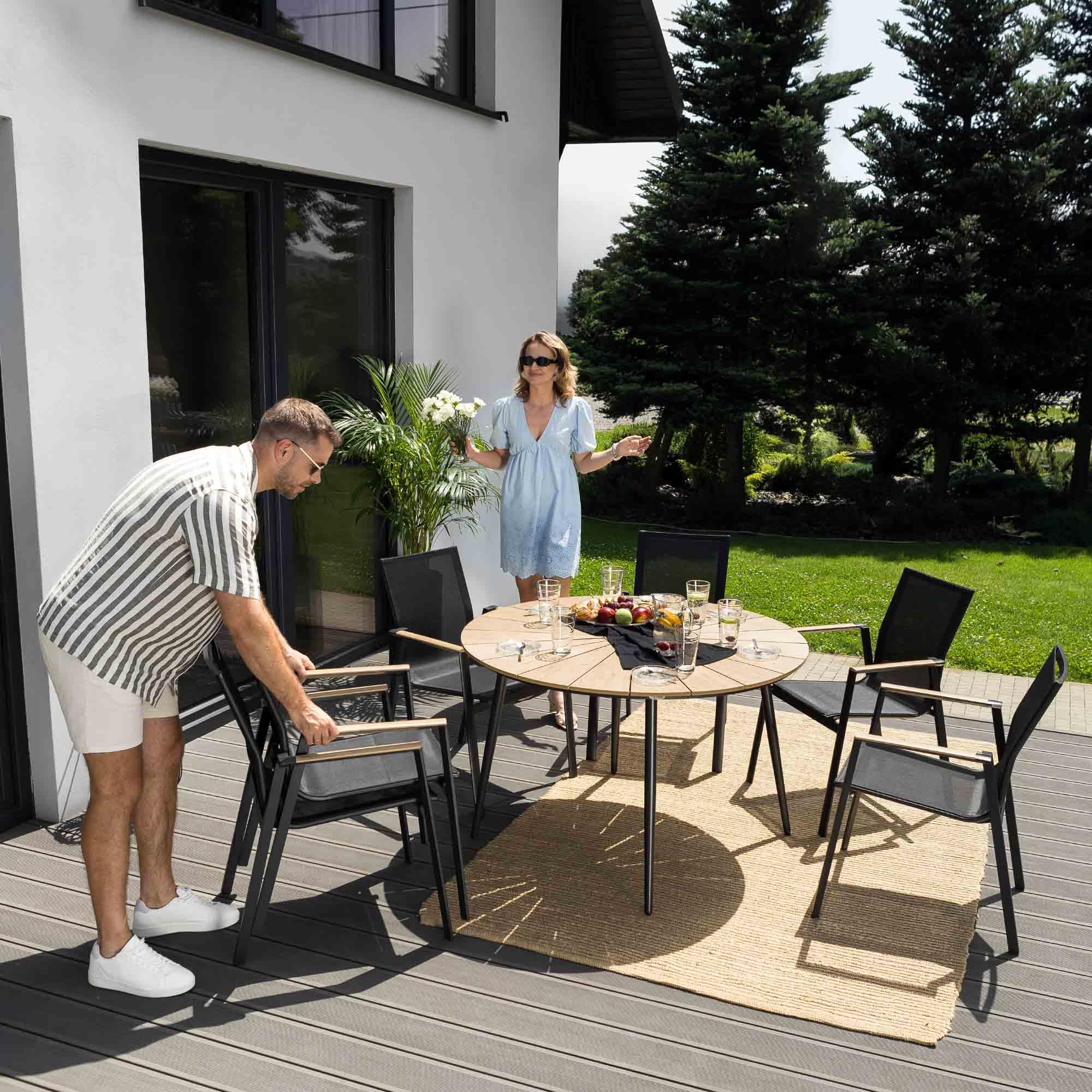 di volio Gartentisch Palermo ø 120 cm, rund - Gartentisch - wetterfest & langlebig, aus Aluminium, Holzoptik (Beige)