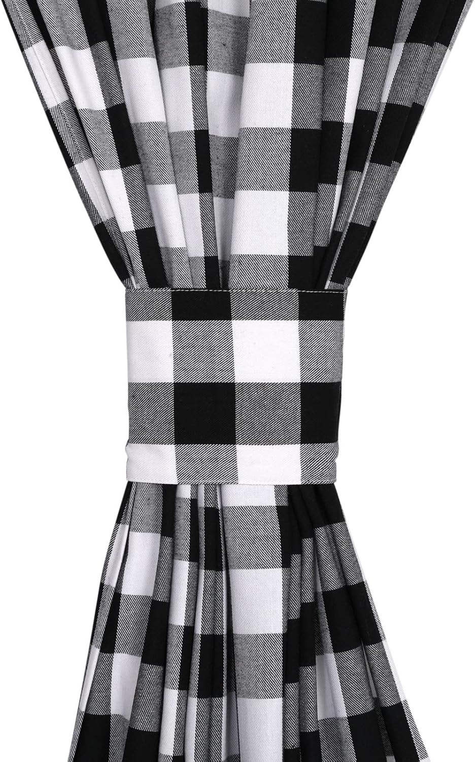 Side Light Sheer French Door Curtains 72" Long Black and White Buffalo Check Door Panels for Front Patio Door Sliding Glass Door with Tieback, Set of 2