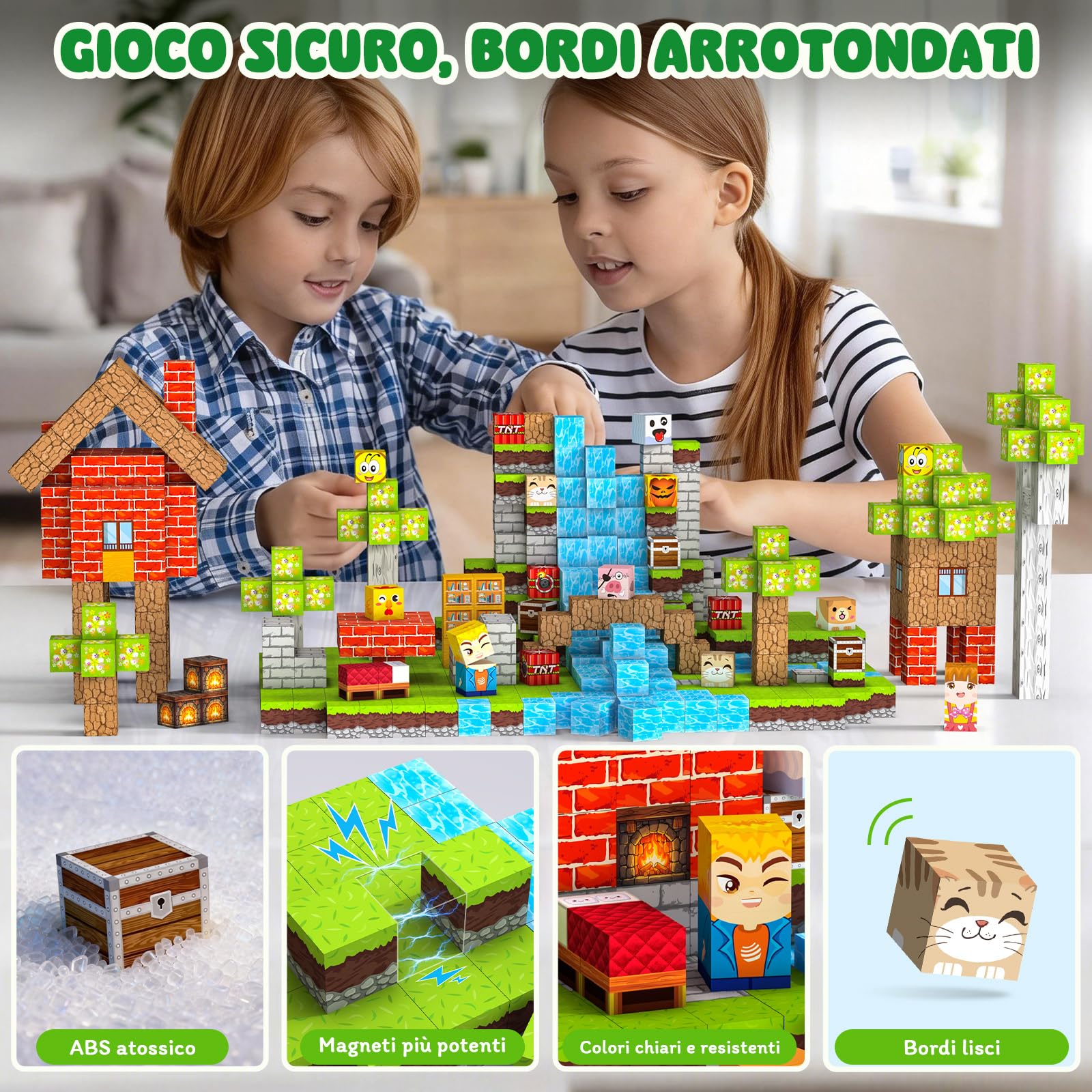 Costruzioni Magnetiche per Bambini 100 PCS 2CM 3+ Giochi Cubi Magnetici Blocchi Magnetic Building Blocks Giocattoli Montessori a Partire da 3 4 5 6 7 8 9 10 11 12 Anni Regali (La foresta)