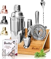 Vista 7 de Barillio Gold Bartender Kit – Juego de coctelera de acero inoxidable con soporte de bambú – Herramientas de barra de mixología con coctelera