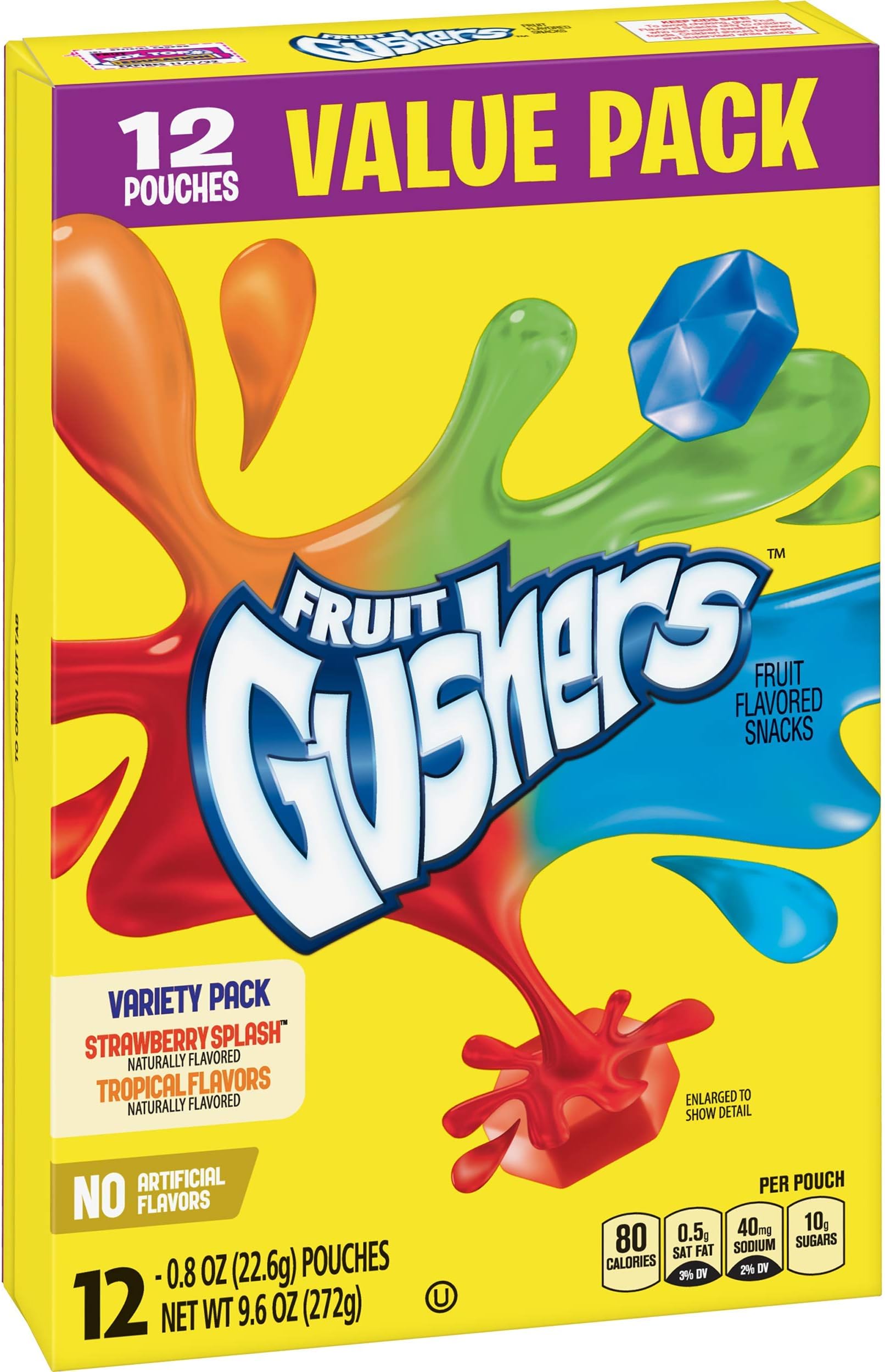 Gushers Fruit Flavored Snacks, Strawberry Splash and Tropical, 12 ct (Pack of 8)