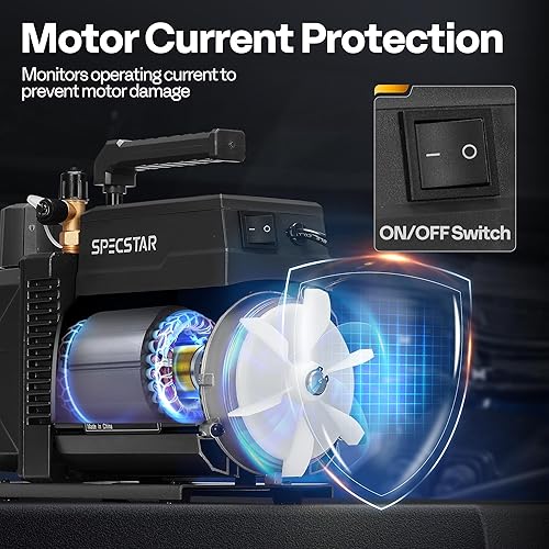Miniatura 6 de SPECSTAR Bomba de vacío de aire HVAC de 110 V 9.6 CFM 1 HP de doble etapa para sistemas R12 R22 R134a R410a con botella de aceite
