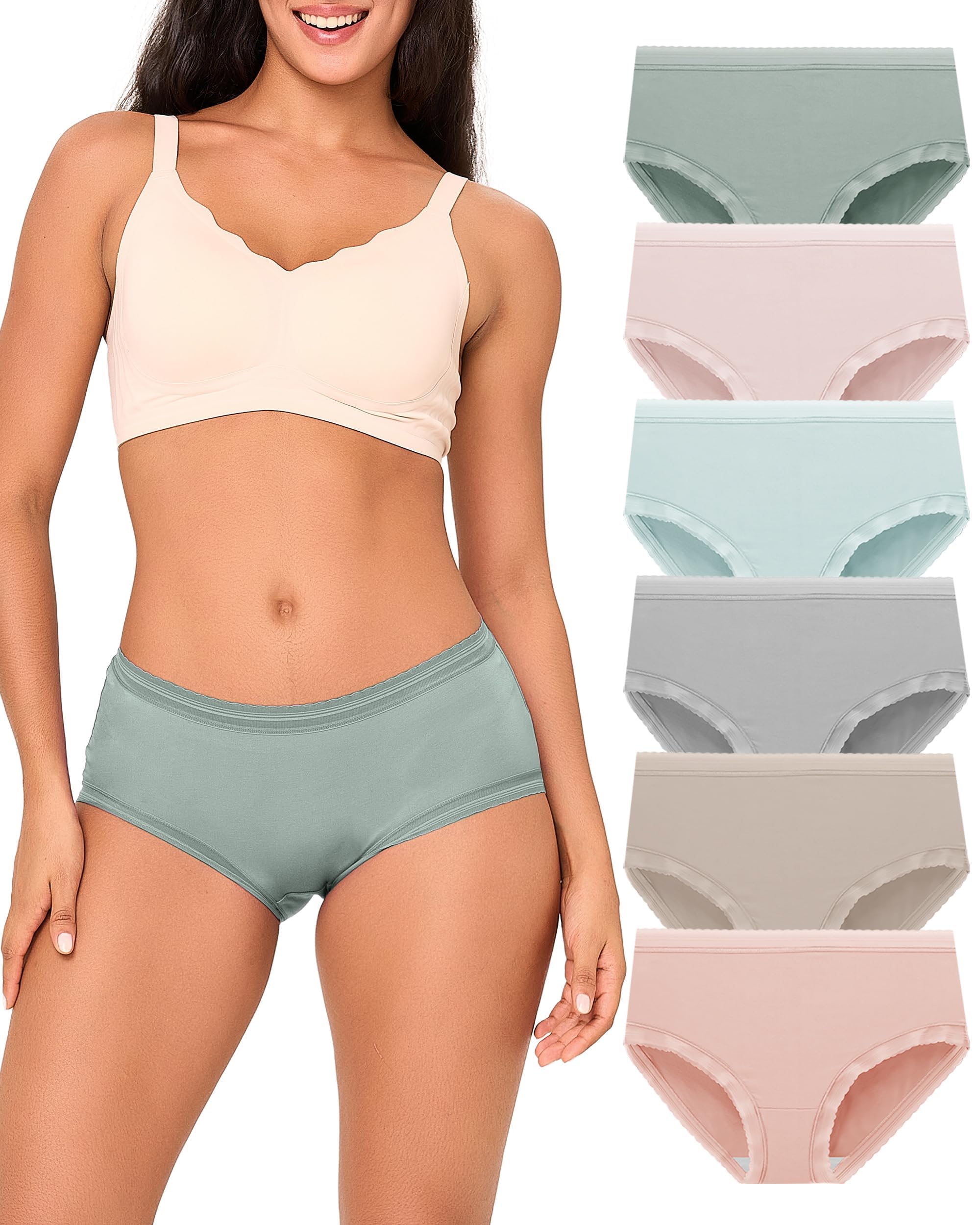 BAMBOO COOL Damen-Unterwäsche, weiche Spitze, Hipster, Unterhose, volle Abdeckung, 6er-Pack