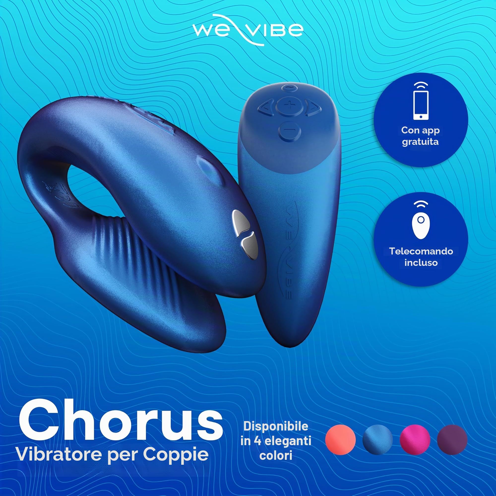 We-Vibe Chorus Vibratore per Coppie - Sex Toy per Uomo Donna - Punto G e Clitoride - con Telecomando Squeeze e Controllo App - Impermeabile