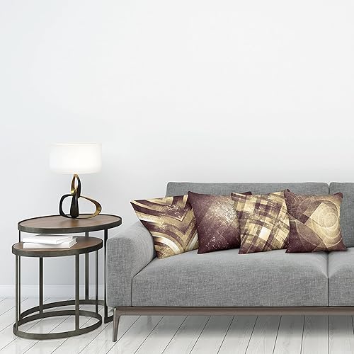 Miniatura 2 de Ambesonne Grunge - Juego de 4 fundas de cojín para cojín, diseño geométrico moderno, con formas ornamentales, círculos cuadrados, zigzags y rayas,