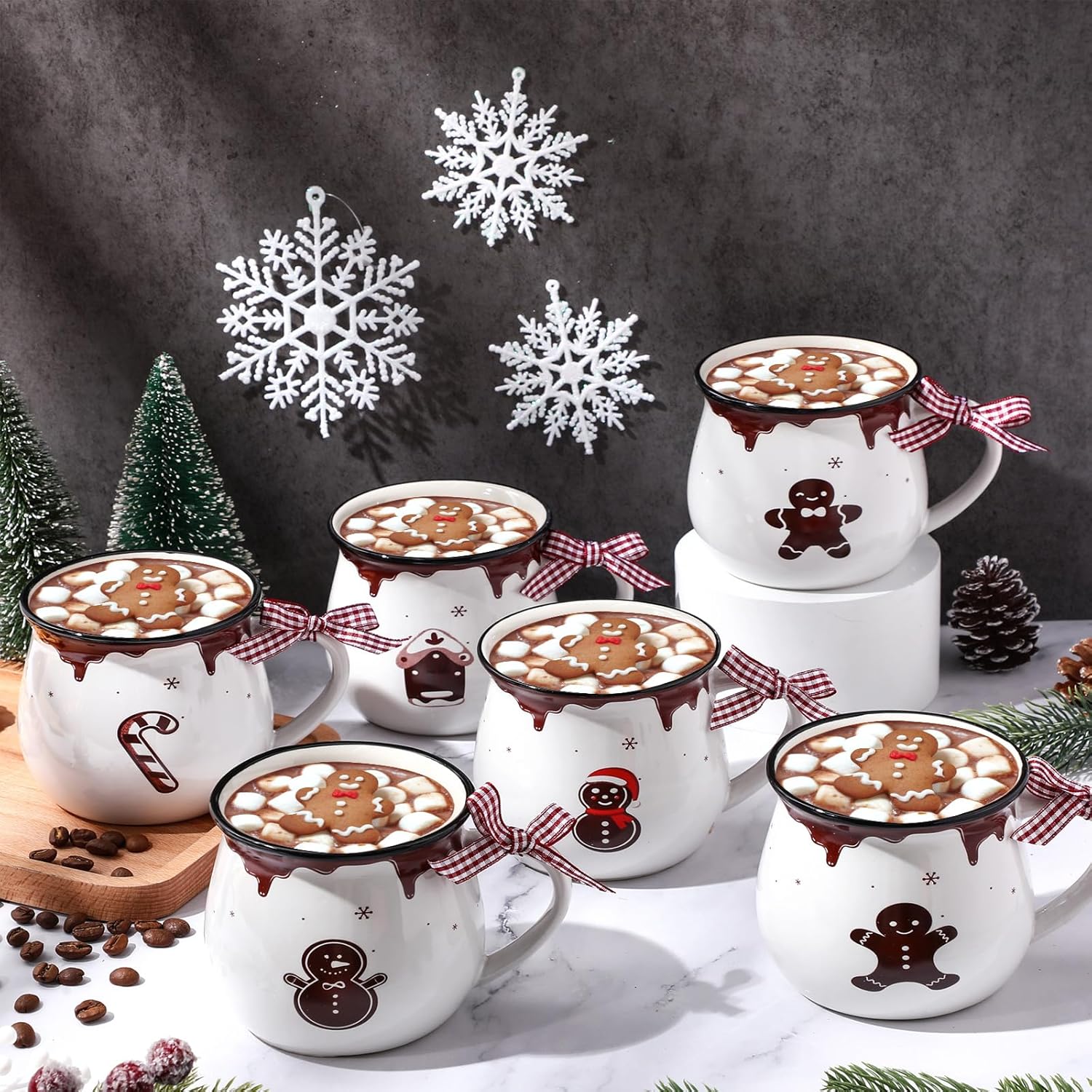 Jinei Set of 6 Christmas Coffee Mugs Gift, 12 oz Hot Cocoa Ceramic Cup for Holiday Milk Tea Mugs Coffee Bar Decoration Christmas Gift for Mom Woman Family Friend(Ginger,Gingerbread) - Image 3