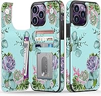 Vista 442 de LETO para iPhone 15 Pro Funda tipo cartera - Tapa tipo folio con patada - Diseños de moda - Tarjetero - Funda protectora para mujeres y niñas - 6.1