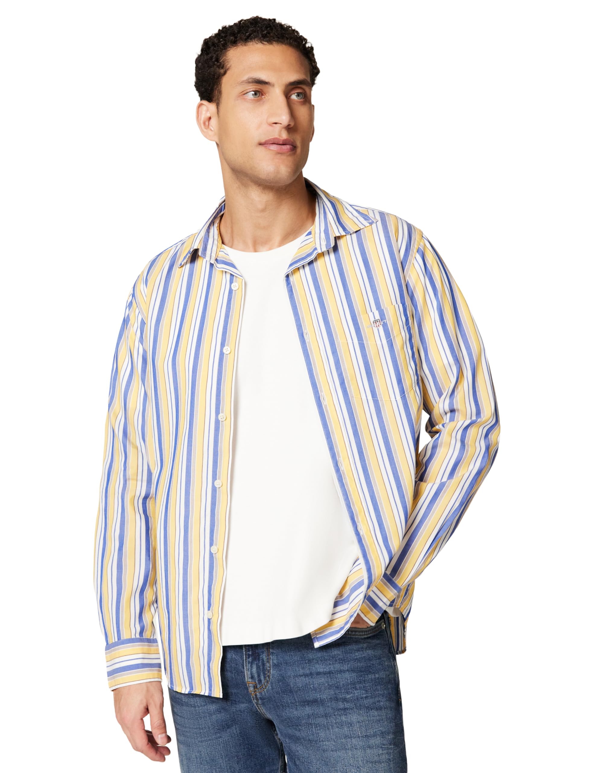 Gant Men's Faded Sunset Reg Poplin Stripe Shirt, L