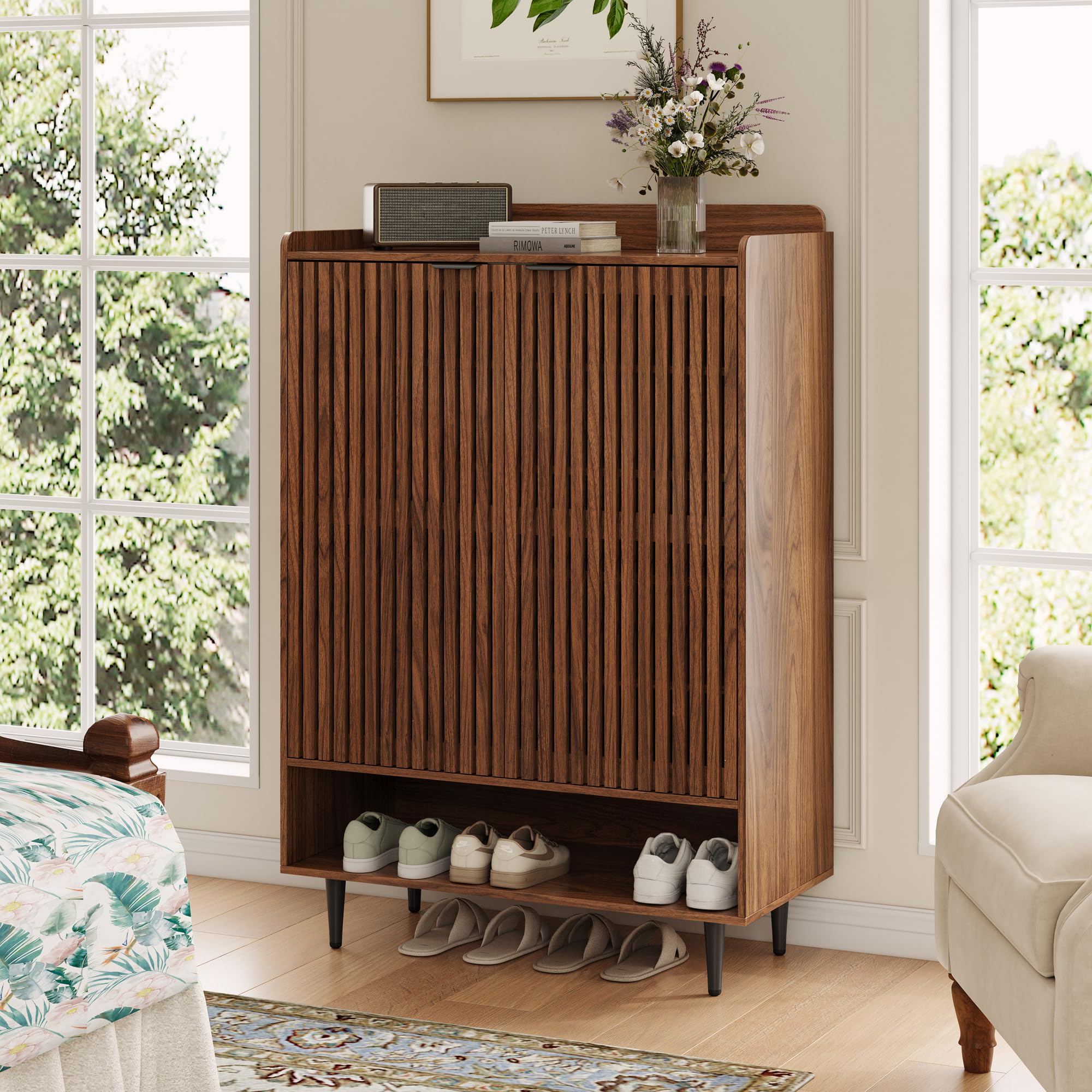Sanyz Shoe Cabinet with 2 Doors for Entryway, 21 Pairs Wooden Shoe Storage Cabin — product photo