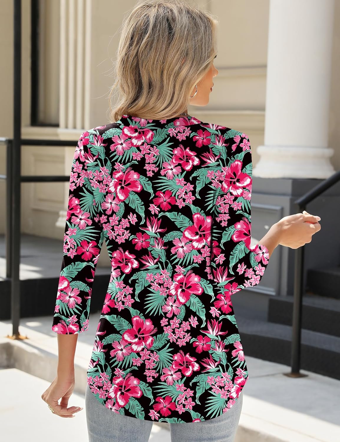 AKEWEI 3/4 Length Sleeve Womens Tops V Neck T Shirts Dressy Casual Pleated Spring Fashion 2026 Work Blouses - Image 3