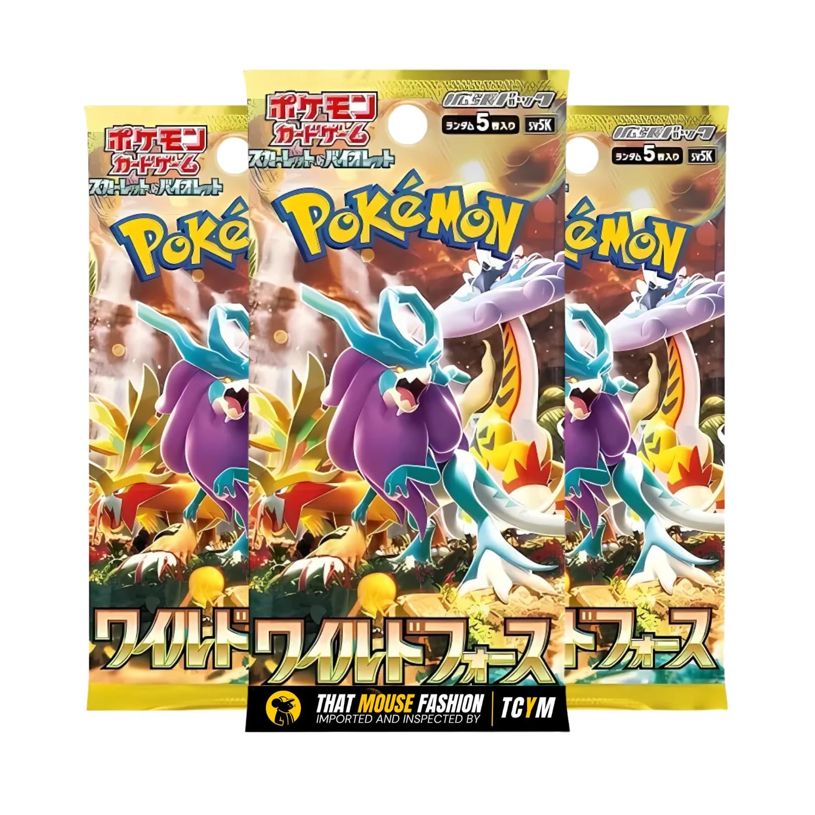 Japanese Pokemon Temporal Forces Pokémon Booster Packs | Wild Force Booster Box or Bundle | Tamper Sealed Product TCYM Inspected No-Shrink | That Mouse Fashion (Booster Bundle - 3 Packs)