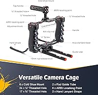 Vista 6 de Zeadio Jaula de Soporte para Cámara de Video, Kit de Filmación de Aleación de Aluminio con Mango Superior y Base Tipo Arca y Dos Guías de Varilla