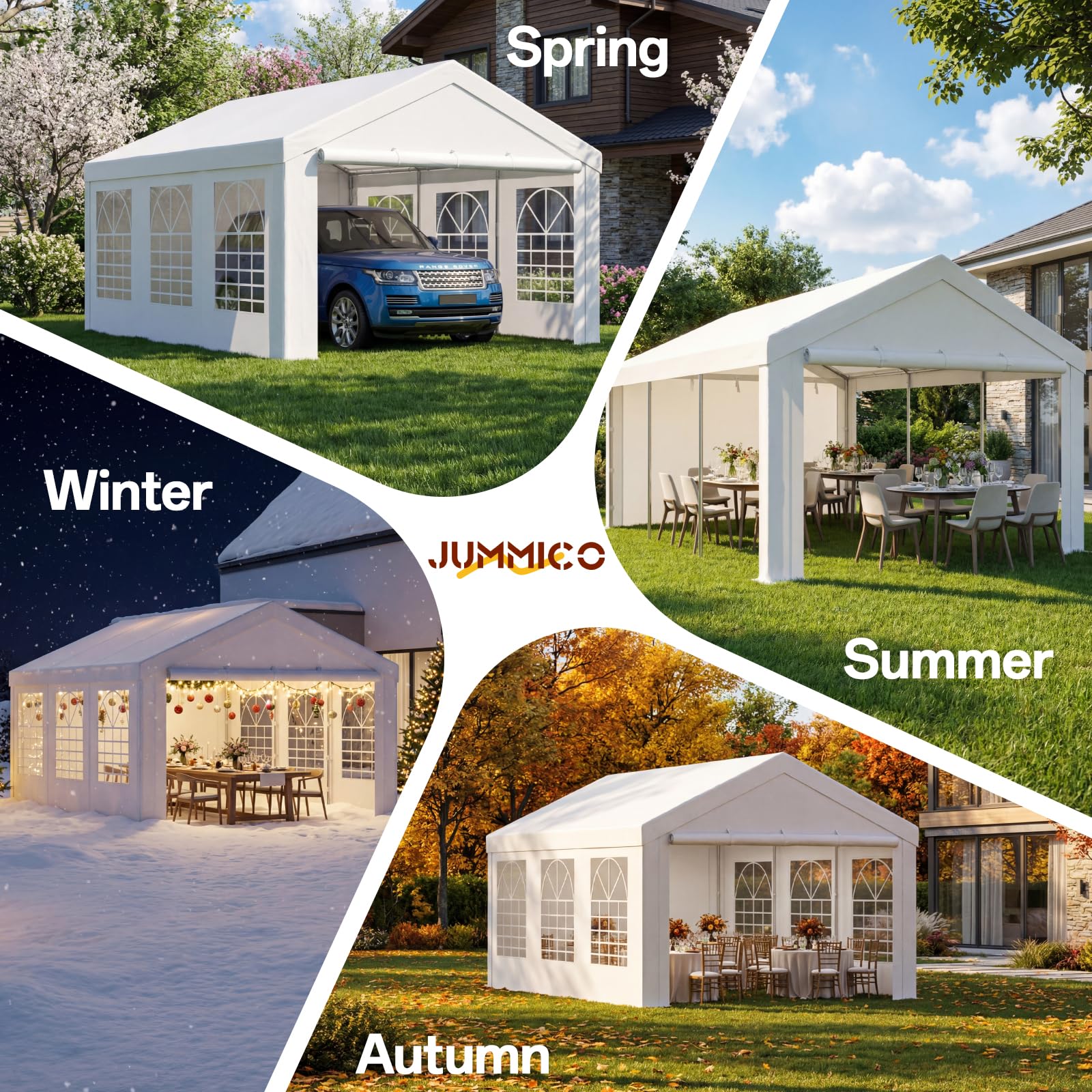 JUMMICO Pavillon Partyzelt Wasserdicht Stabil PE Plane 450 N 170g Gartenzelt UV Schutz 50+ Zelt Festzelt Bierzelt Gartenpavillon für Garten, Party, Festival, Hochzeit, weiß (3 X 6M)