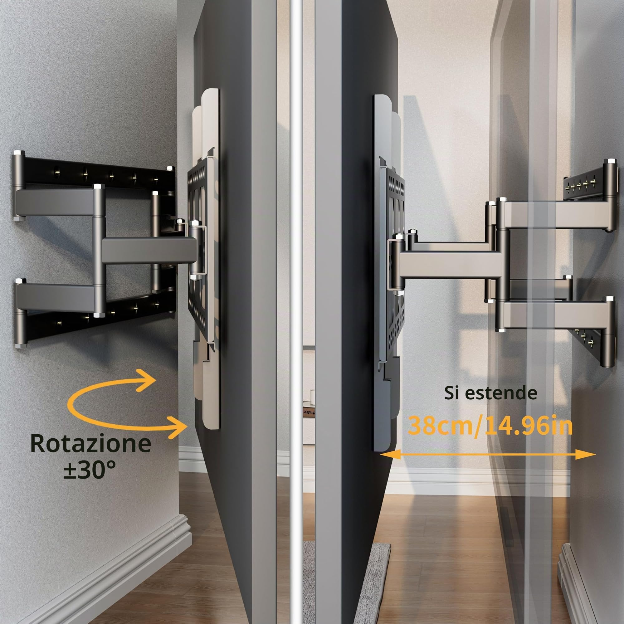 UNHO Supporto TV da Parete Estendibile: Staffa Muro per Porta TV 55-100 Pollici Portata Max 120kg Spesso Ultra Resistente Doppio Braccio Max VESA 800x600mm