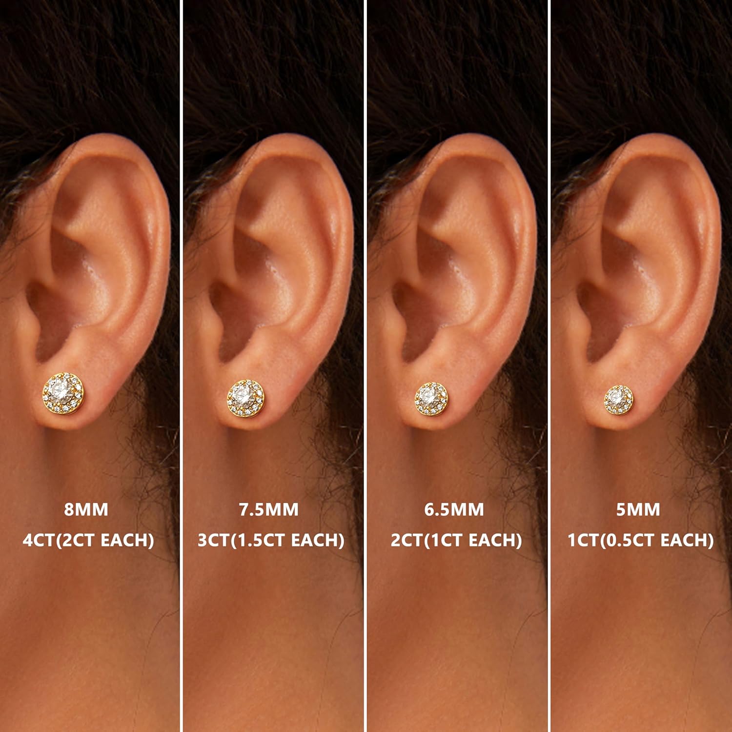 Moissanite Halo Earrings Studs : 18K Gold Plated Solid 925 Sterling Silver Stud Earring for Women Men Hypoallergenic Dainty Moissanite Jewelry for Sensitive Ear Round Cut D Color VVS1 1CT-4CT - Image 6