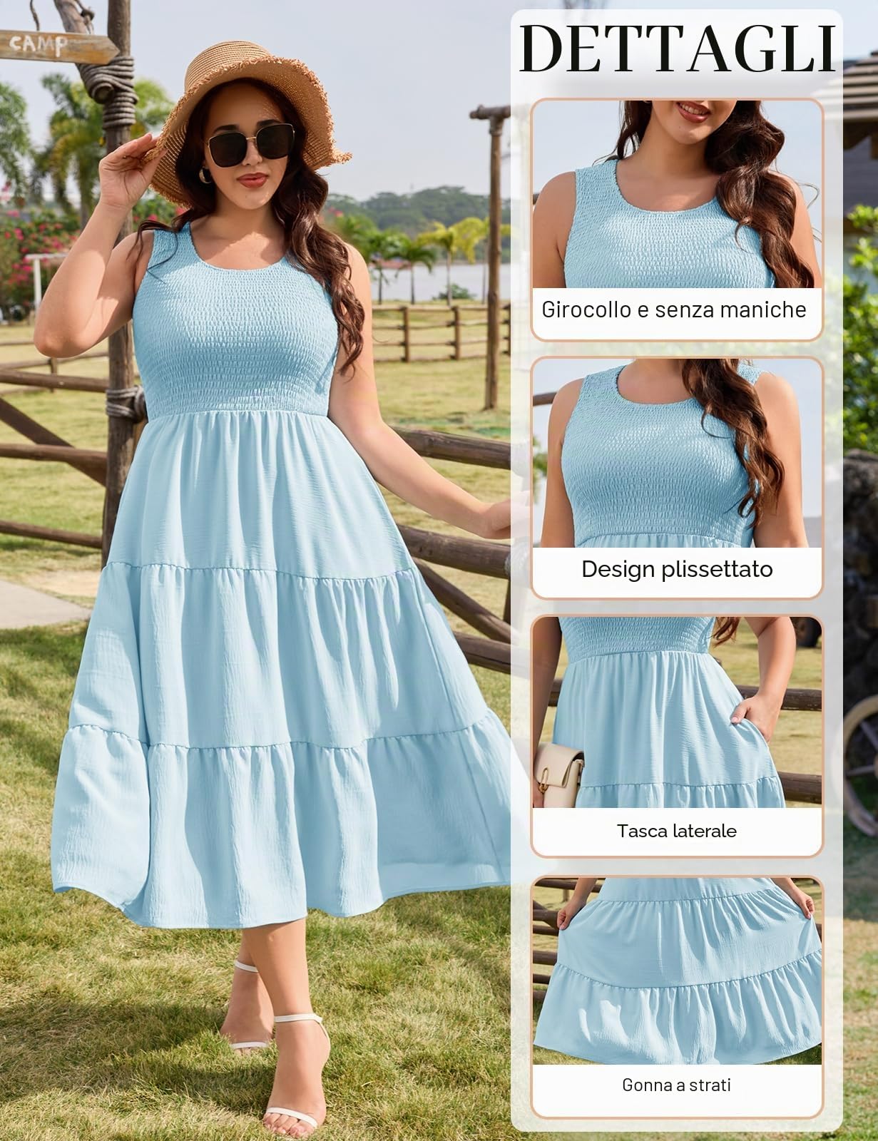 heekpek Abito Donna Estivo Taglie Forti Vestito Lungo Estivo Donna Elegante Scollo a U Vestiti Curvy con Tasche