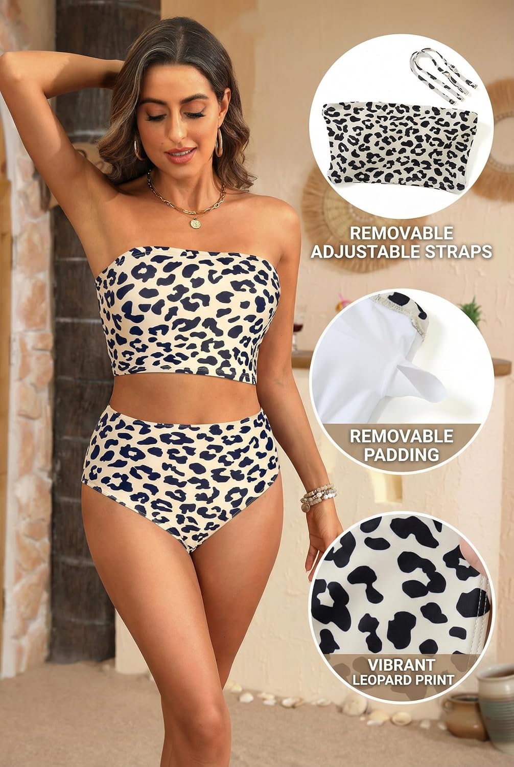 Tempt Me Women Bandeau Bikini Set Strapless High Waisted Two Piece Swimsuit Longline Bathing Suits - Image 4