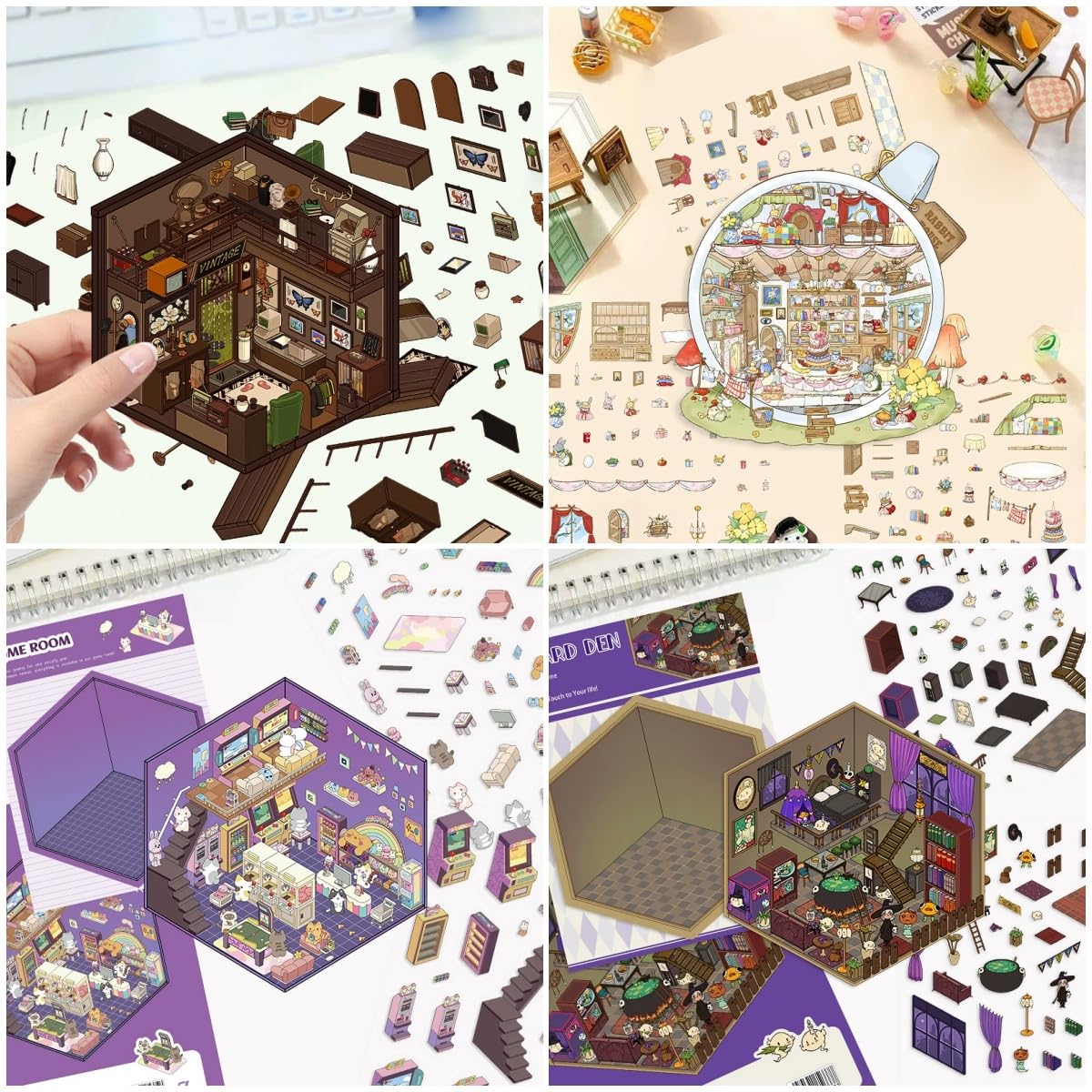 22 Set DIY 3D House Stickers with 2 Tweezers for Teens Adult Therapy Relief Stress Pass The Time,3D DIY Sticker Scene Reusable Make Your Own Miniature Shop Magic Study Room ect - Image 3