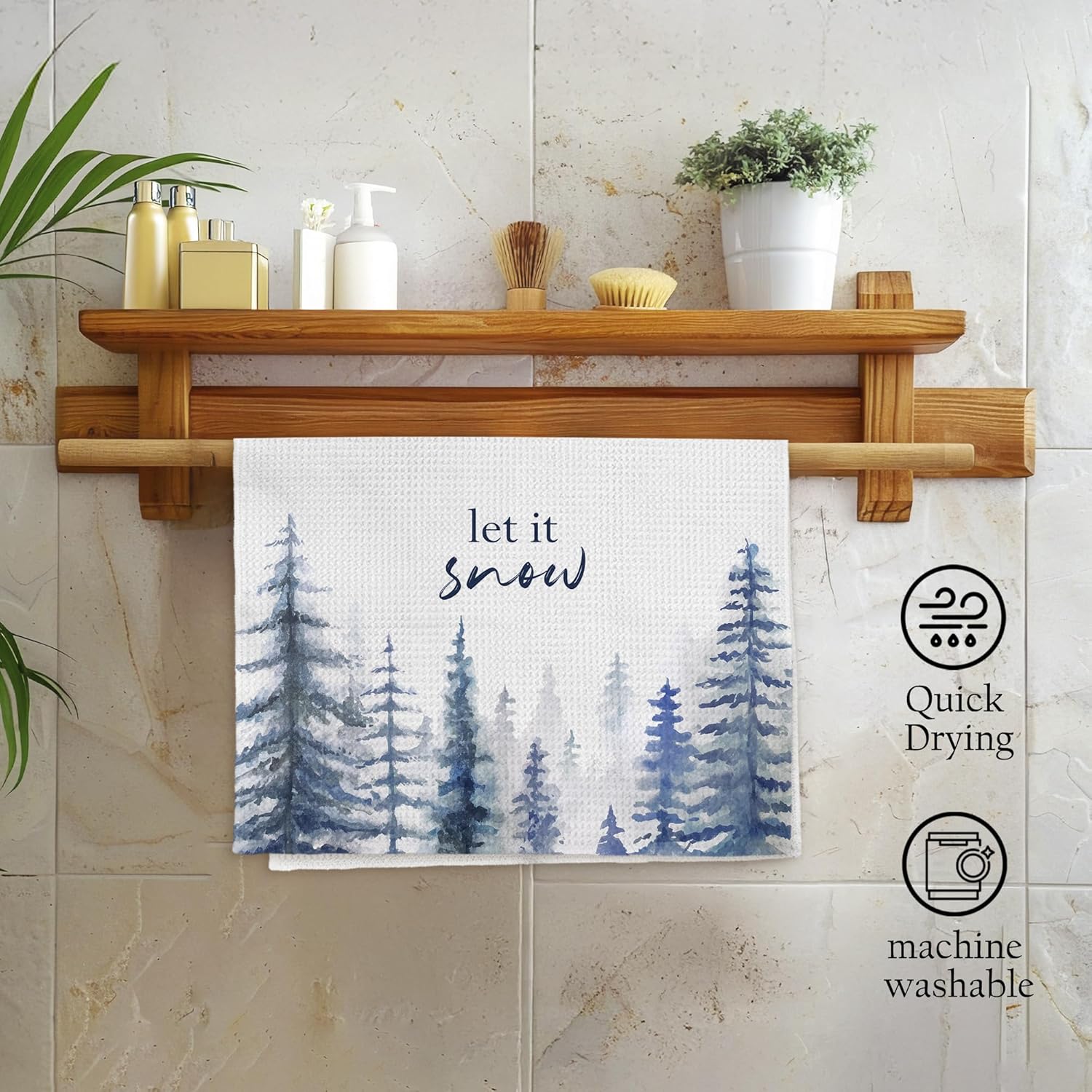 Winter Blue Forest Christmas Tree Kitchen Towels, Snow Pine Tree Xmas Holiday Seasonal Farmhouse Decorative Hand Tea Dish Towel for Bathroom Kitchen Decor, 16x24 Inch - Image 4