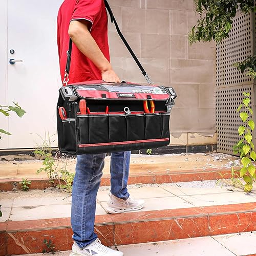 Miniatura 7 de HAUTMEC HT0296 - Bolsa de herramientas resistente de 20 pulgadas con cubierta transparente impermeable, bolsa de herramientas grande con mango