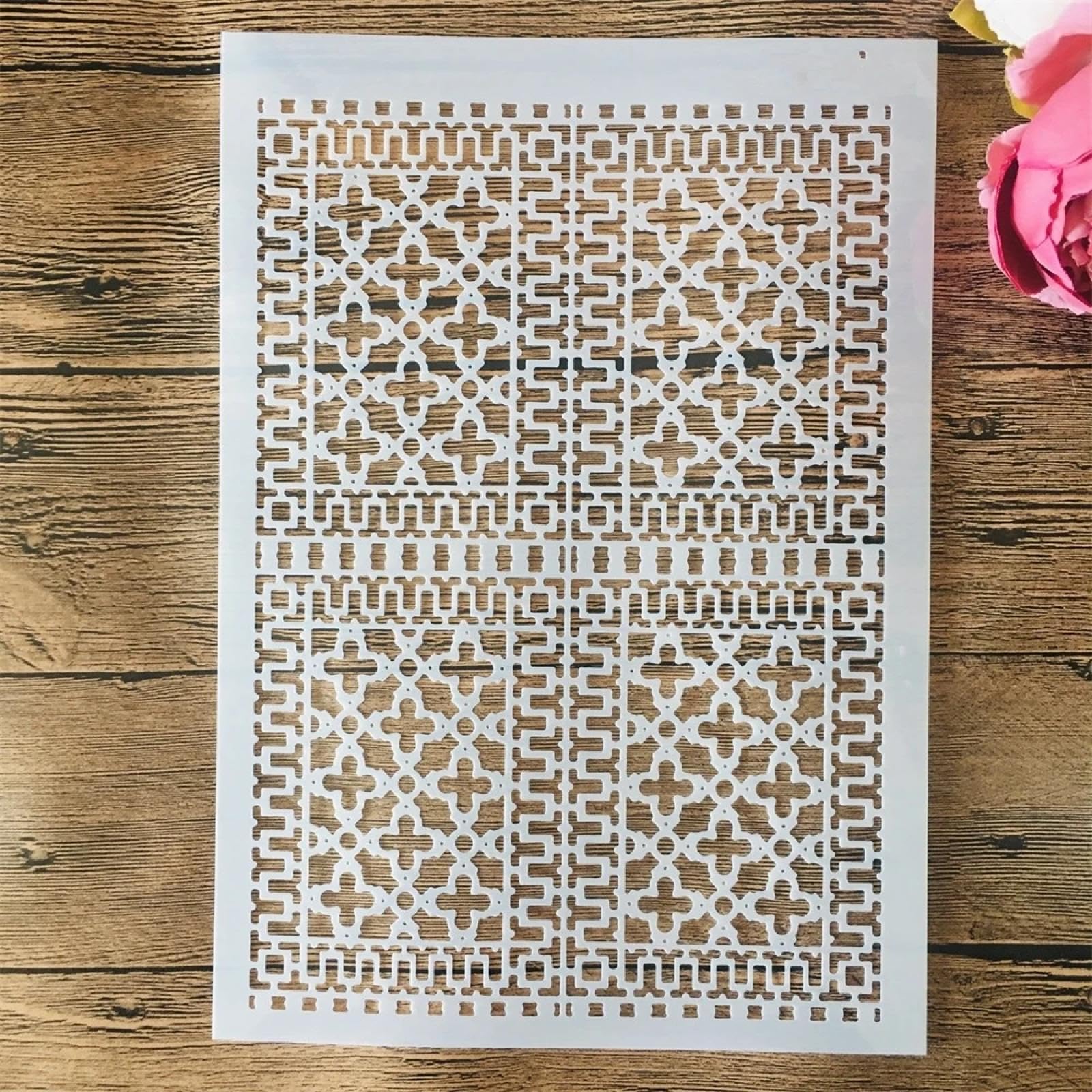 Lot de 8 pochoirs réutilisables pour peinture, format A4, 29 cm, géométrie demi-texture, modèles de dessin pour peinture sur bois, mur, porte, toile, décoration d'intérieur