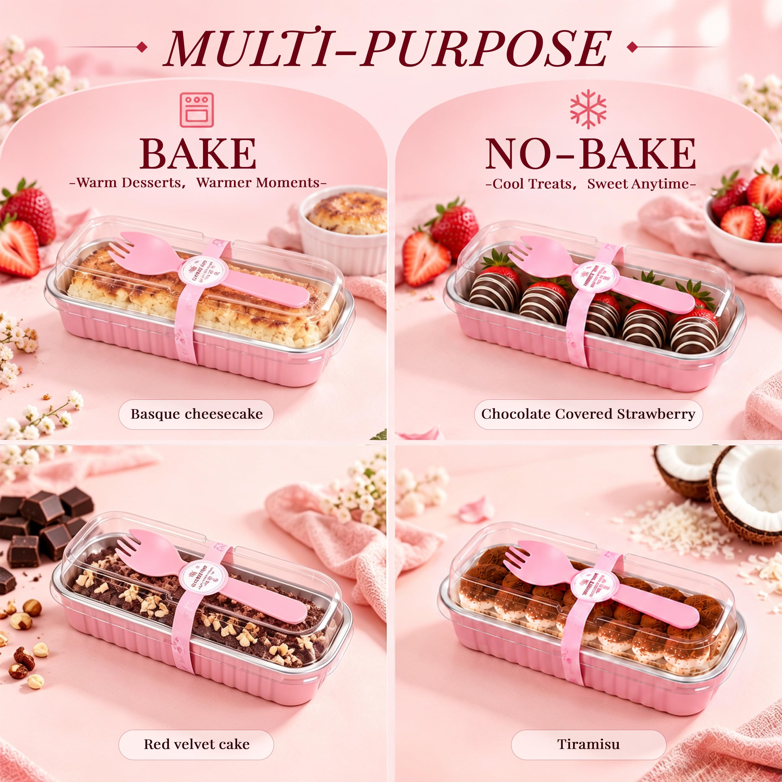 Pink Mini Loaf Pans with Lids - 50 Pack for Halloween -5