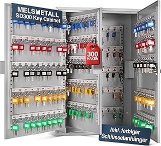 Schlüsselkasten SD300 – Schlüsselschrank mit 300 Haken, robuste Schlüsselbox aus Stahl, abschließbarer Safe, magnetische Außenseite, höhenverstellbare Leisten, Wandmontage (55x38x20cm)