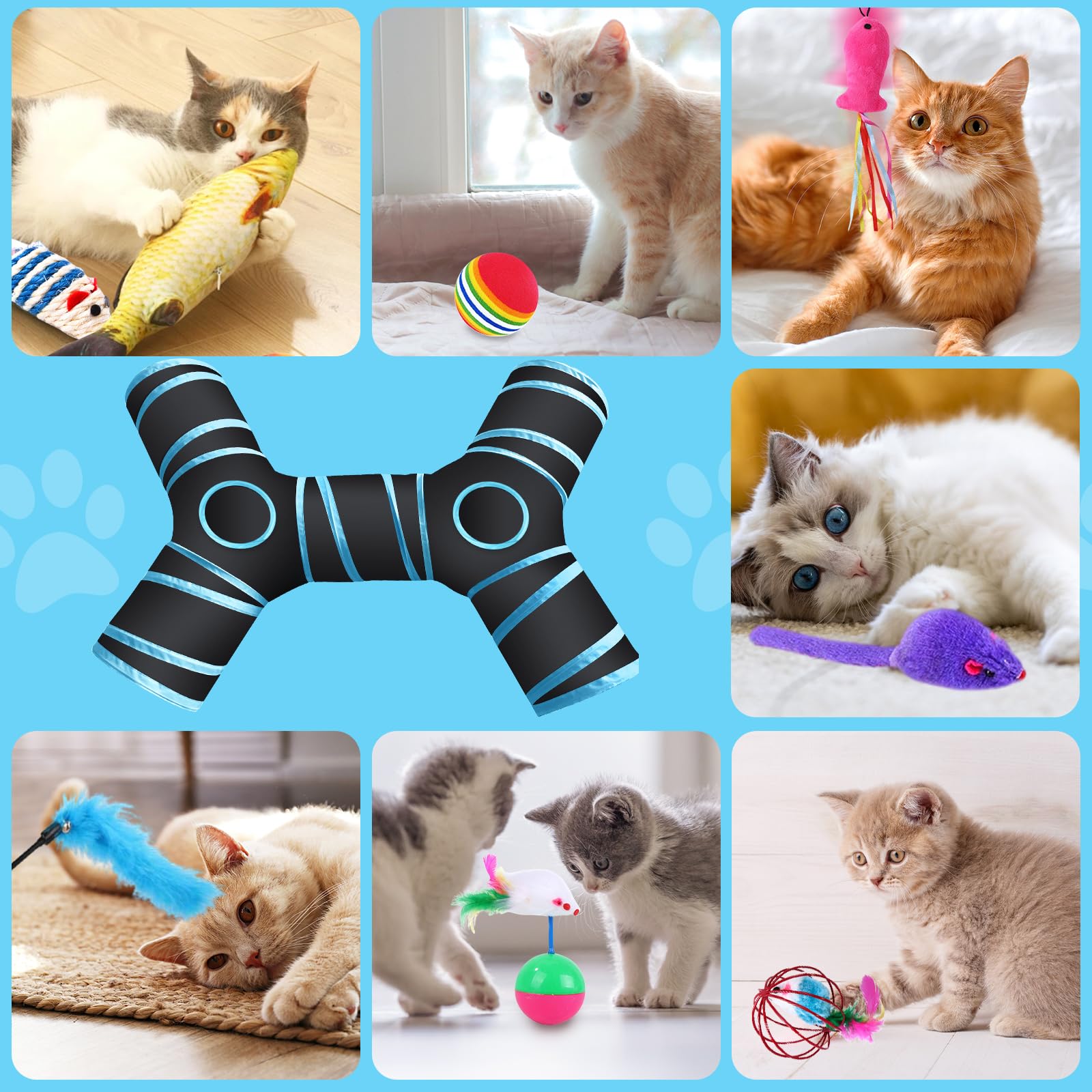 Set di Juguetes para Gatos,39 Piezas Juguetes Gatos con Túnel para Gatos