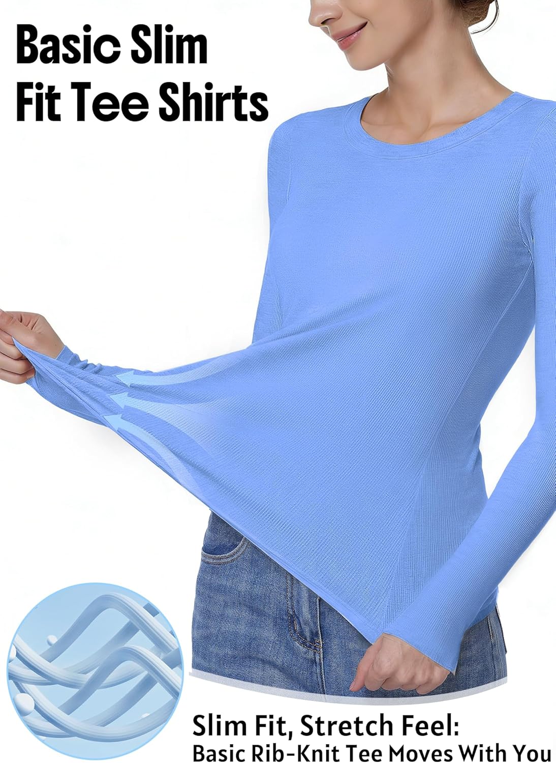 Long Sleeve Shirts for Women Tight Basic Ribbed Shirts 2026 Fall Outfits Casual T-Shirt Layer Clothes - Image 3