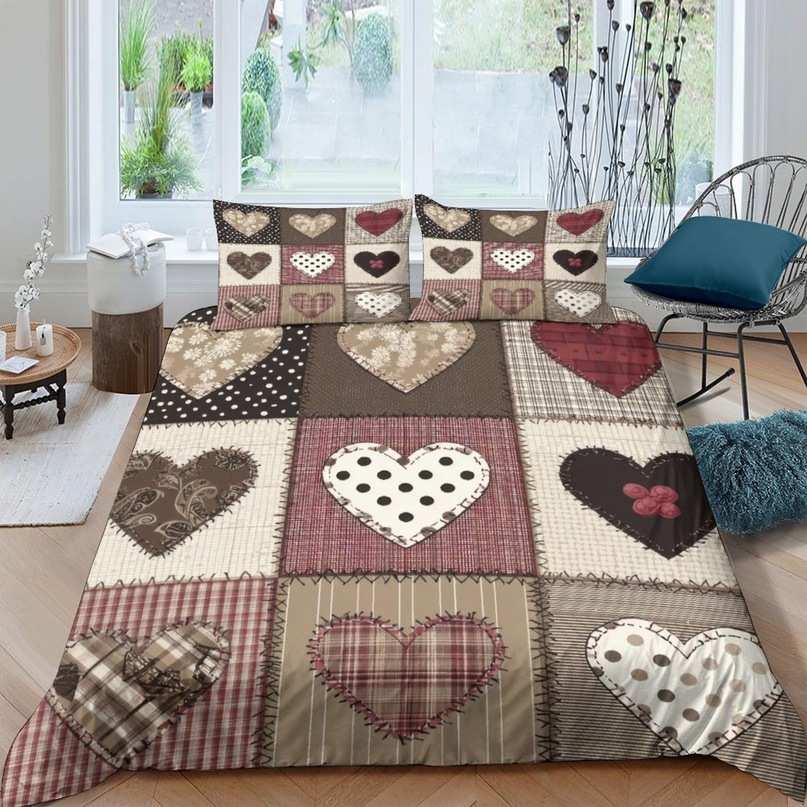 Ctjqhvkz Style-3 3D Printed Patchwork Heart Fitted Sheet Microfiber Soft Anti-Slip Brown Beige Bed Cover For Bedroom Dorm Decor Single（135X200cm）